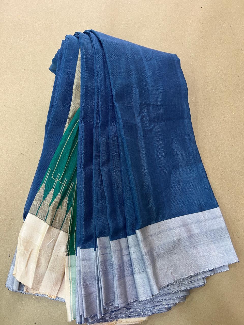 Blue & Gray Viscose Cotton Illkal Saree ( Pure silk Pallu )