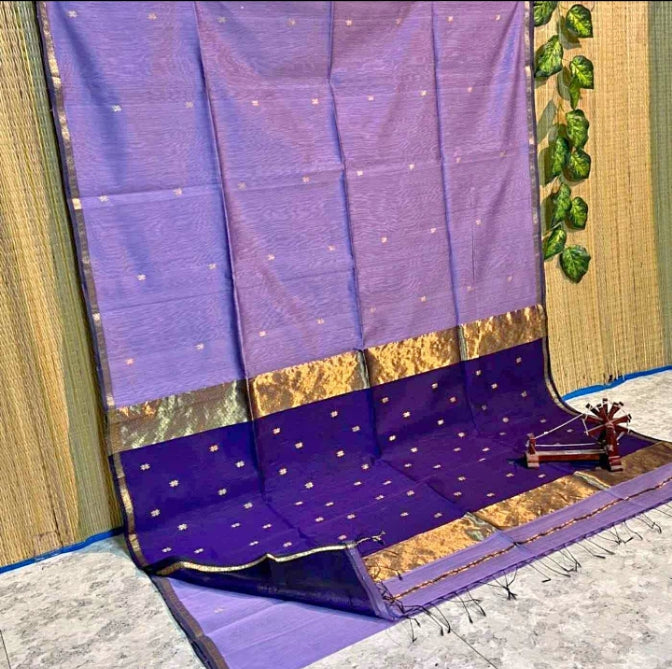 Lavender & Purple Maheswari Silk Cotton Handloom Saree