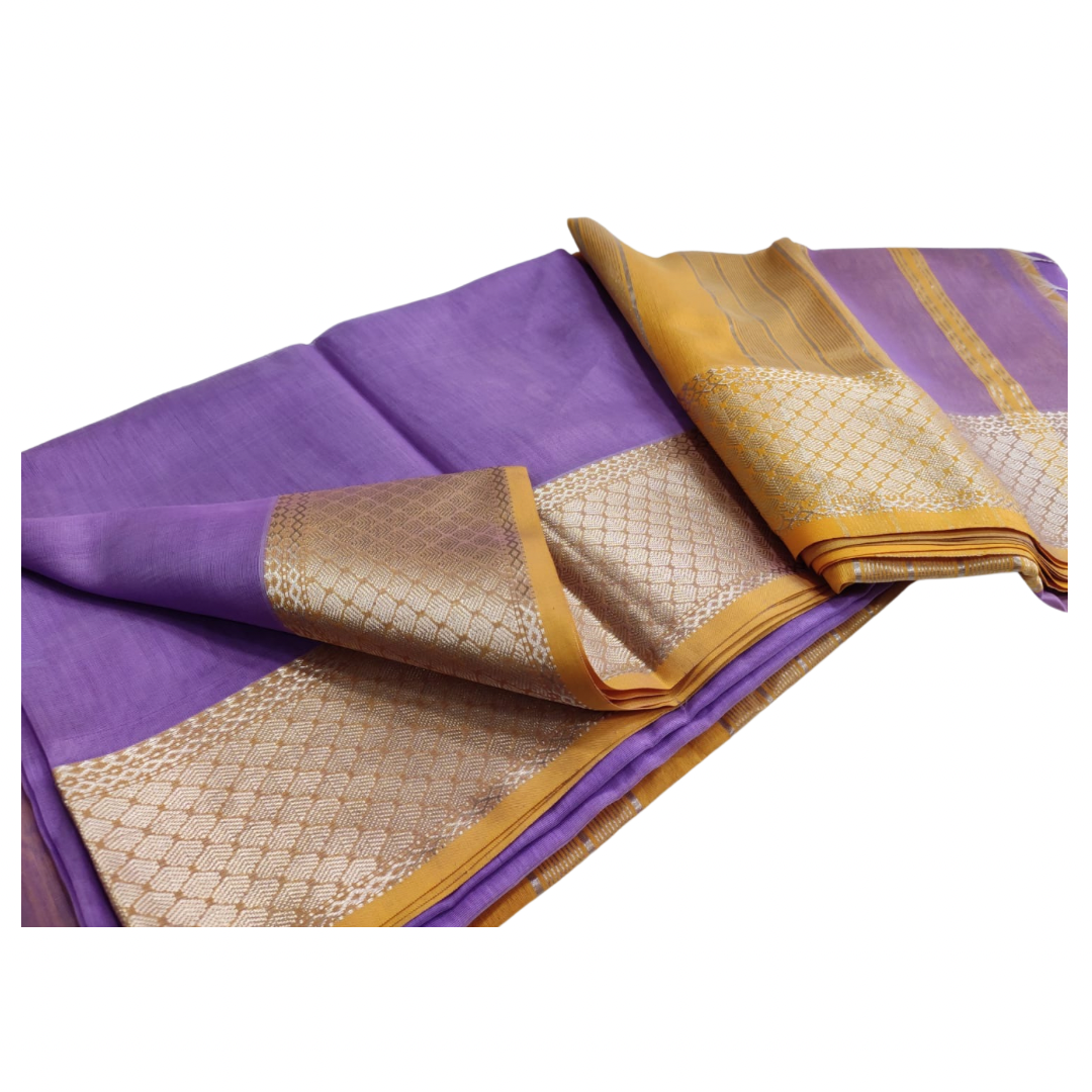 Lavender & Mustard Maheswari Silk Cotton Handloom Saree