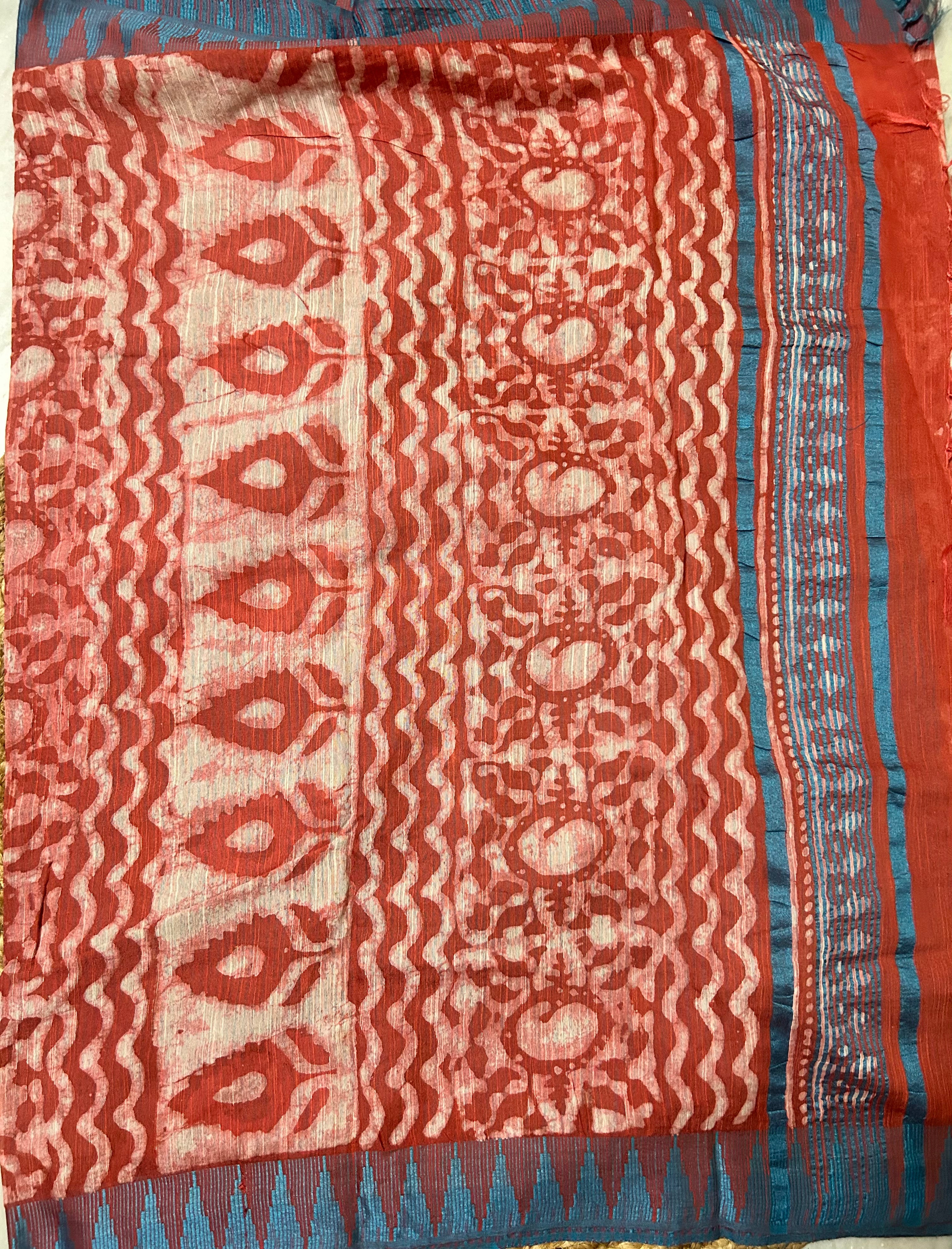 Orange Vanaspati Ajrakh Linen Saree