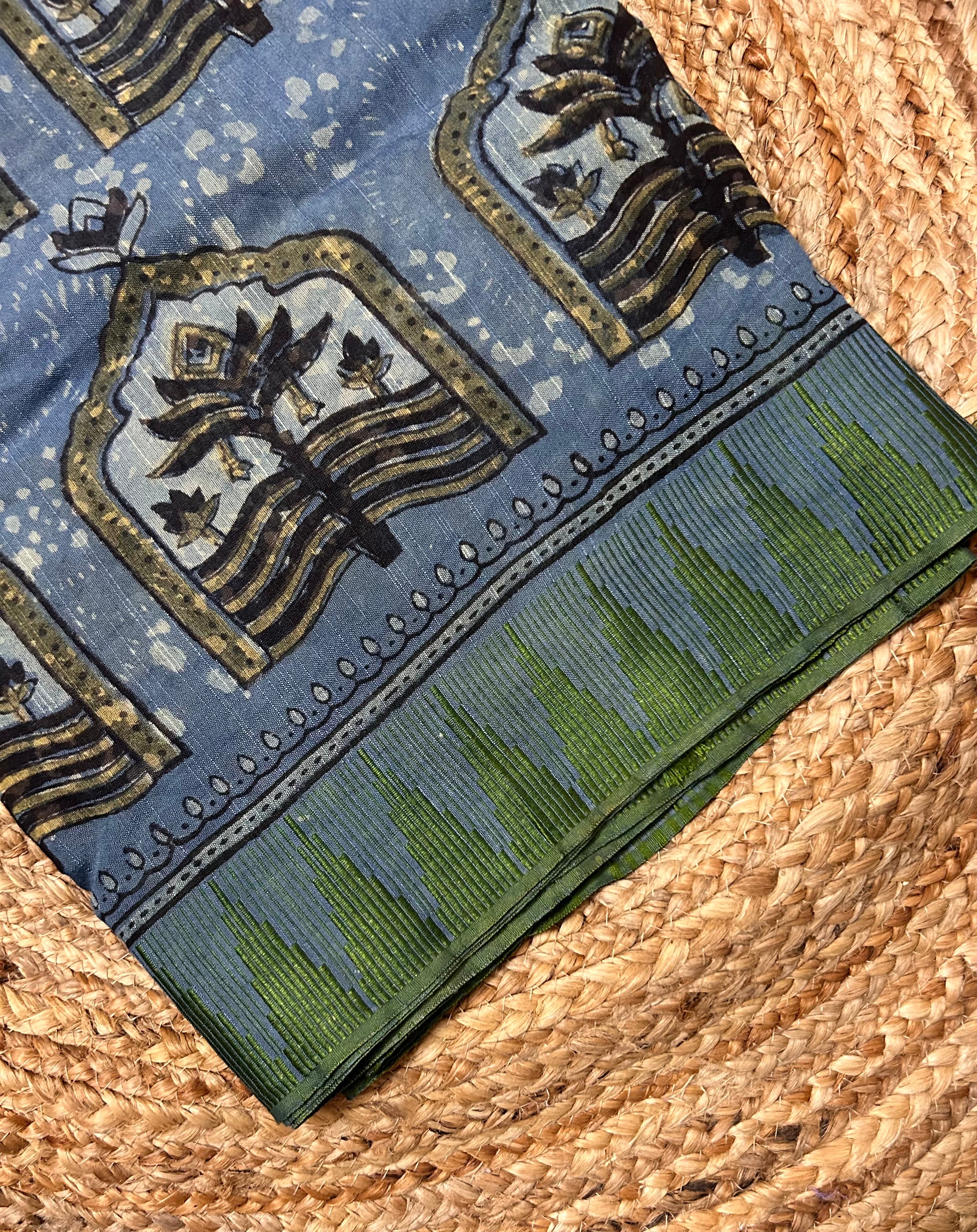 Dusty blue Vanaspati Ajrakh Silk Cotton Saree