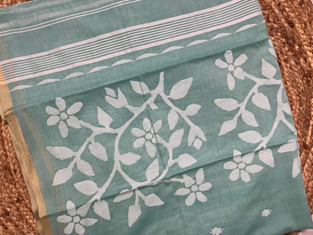 Cotton Handloom Jamdani Pastel Green