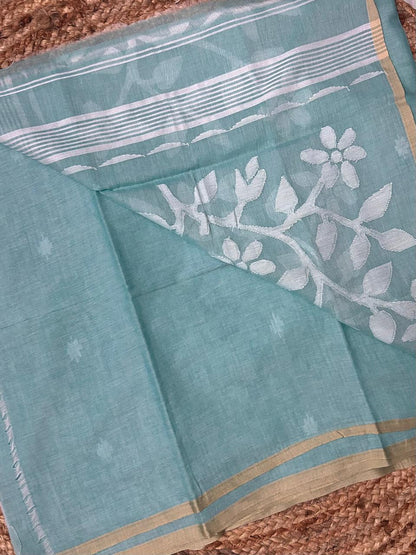 Cotton Handloom Jamdani Pastel Green