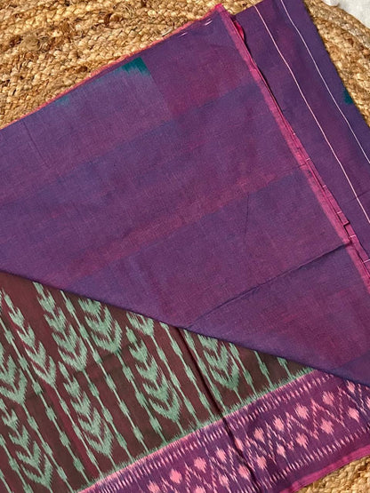 Double Colour Ikkat Cotton Handloom Saree