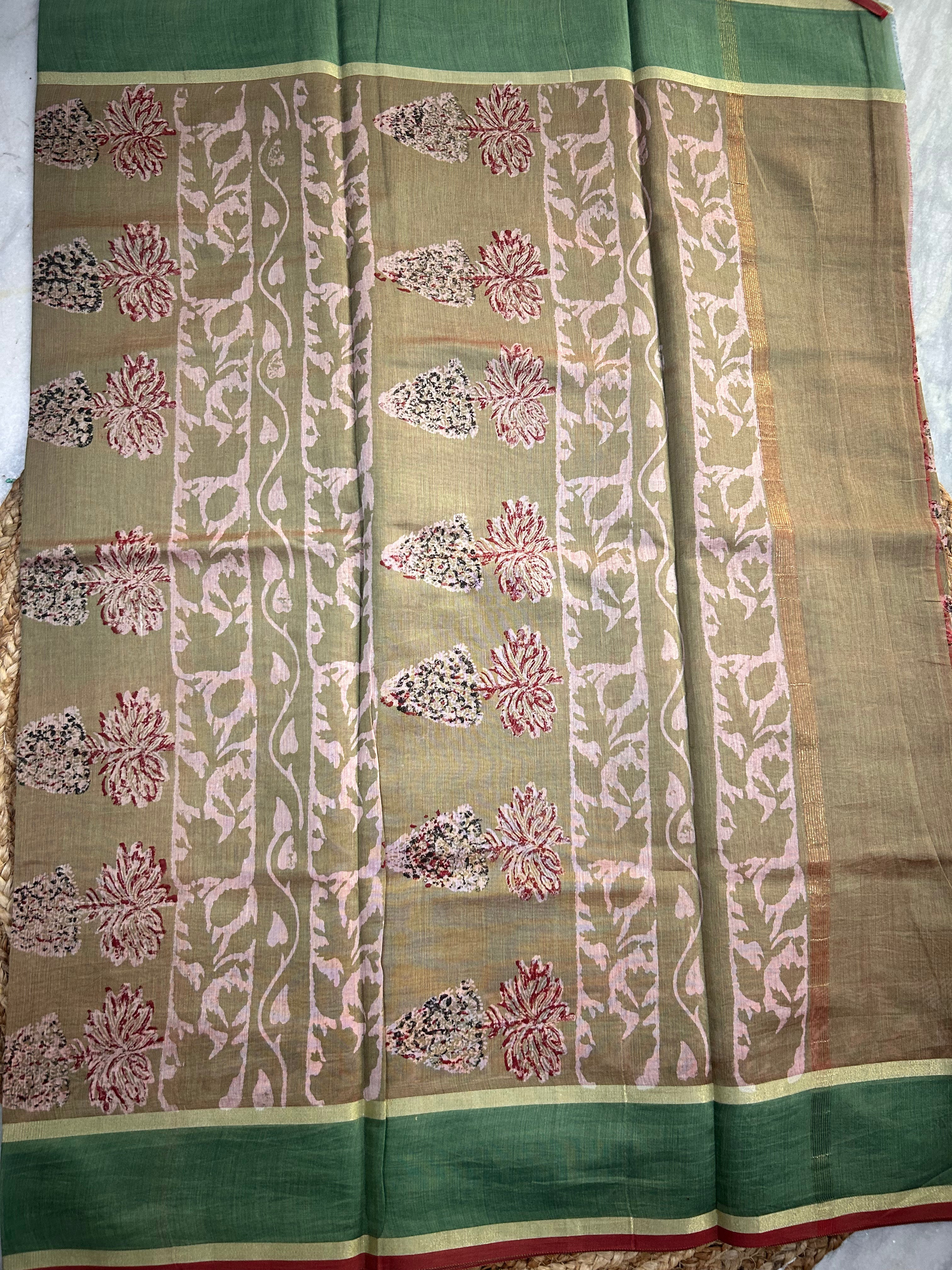 Mustard Green Maheshwari Cotton Saree