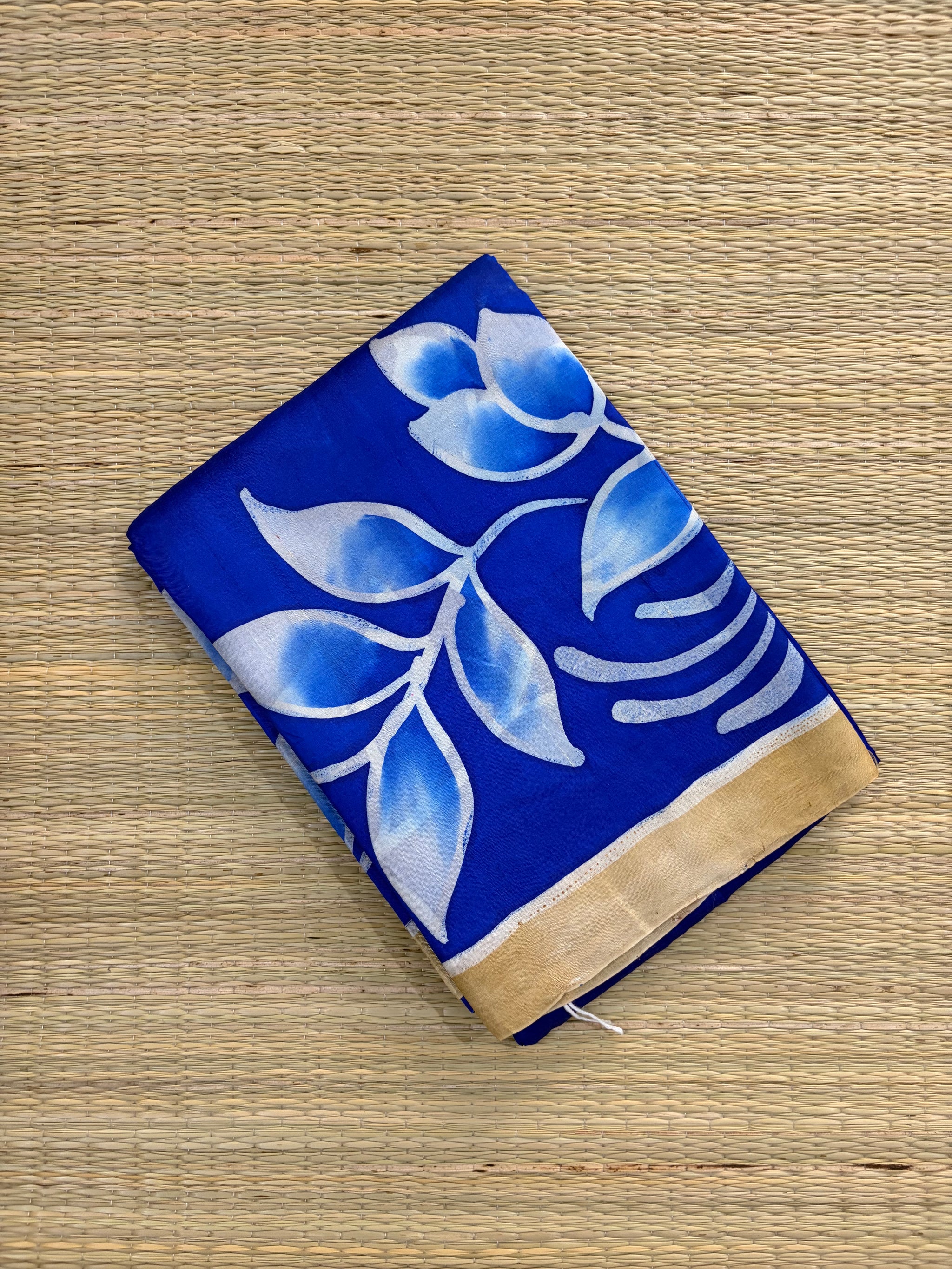 Royal Blue & Beige Pure Bishnupuri Silk Saree