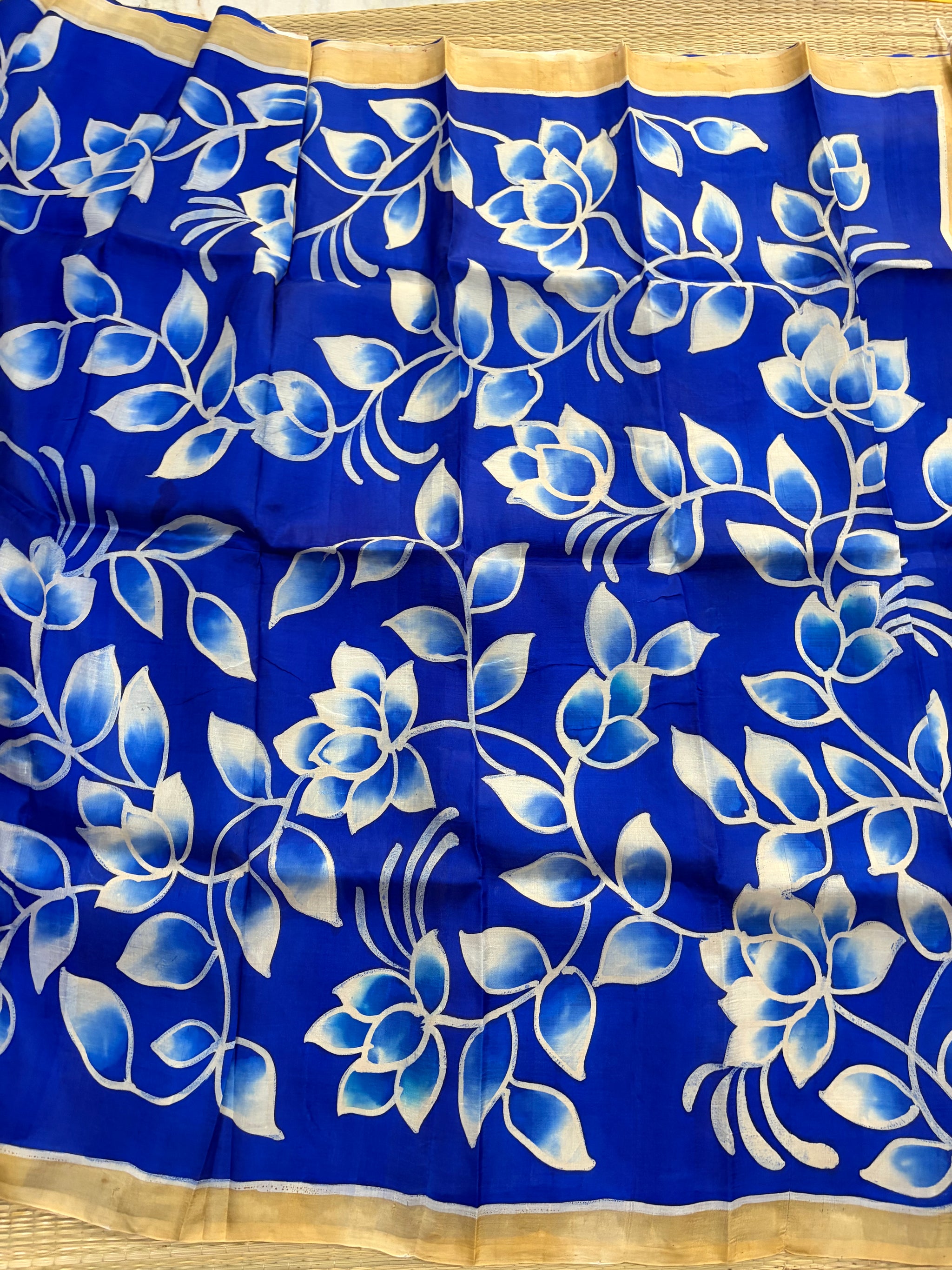 Royal Blue & Beige Pure Bishnupuri Silk Saree