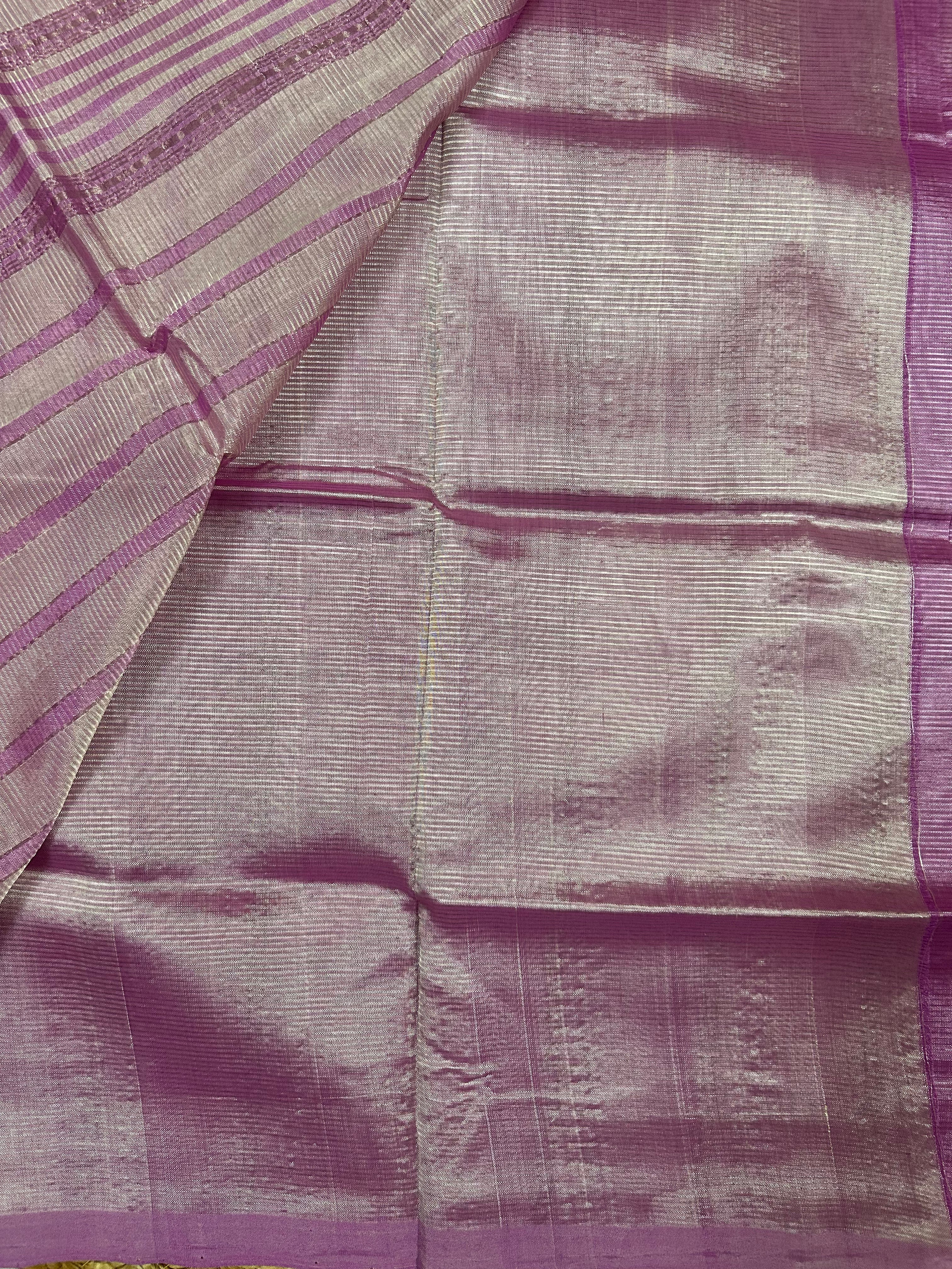Lavender & Silver Mangalagiri Pattu Saree with Silver Zari Lines