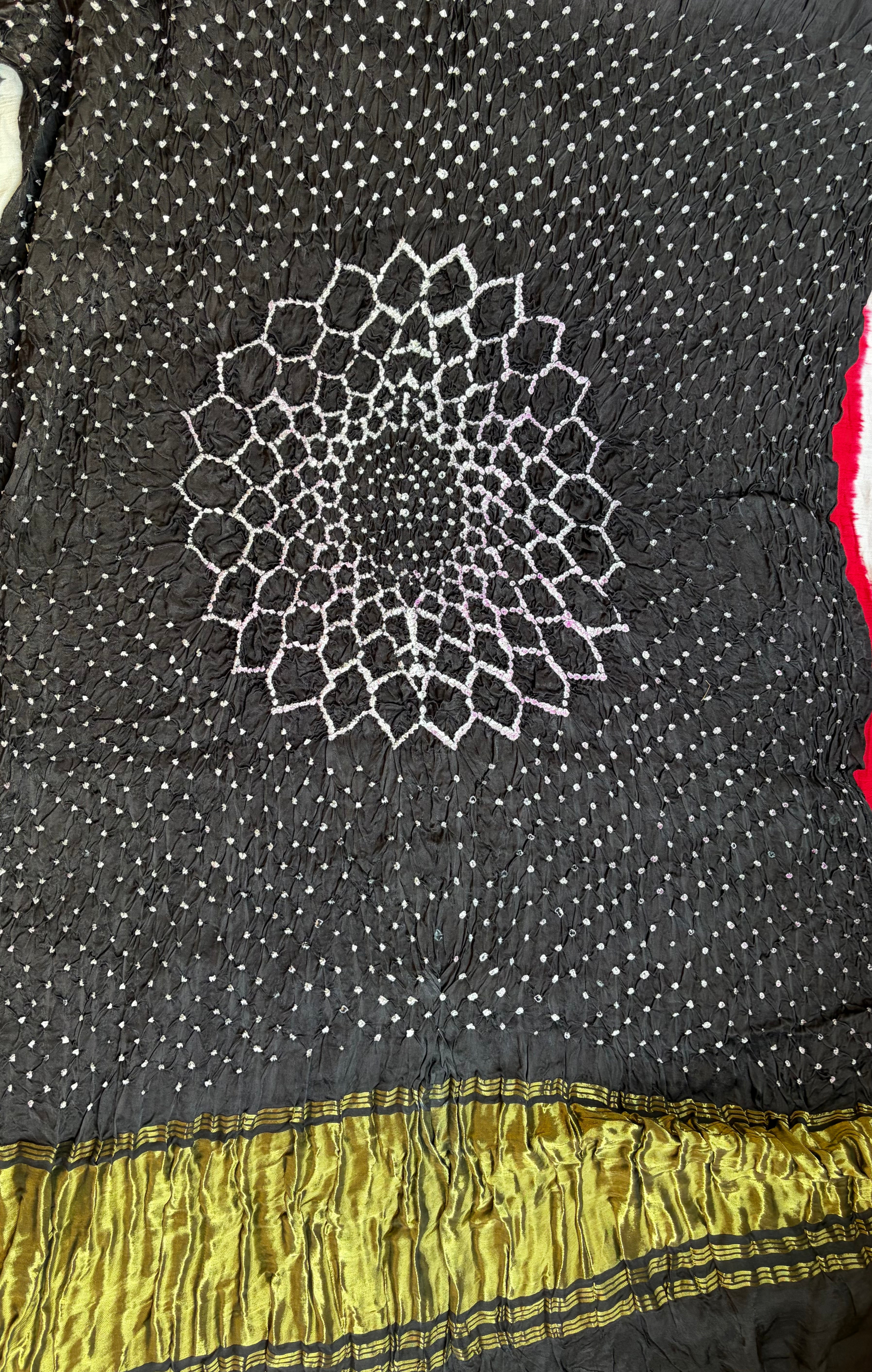 Black & Red Modal Saree with Bandhini Lagdi Patta Pallu