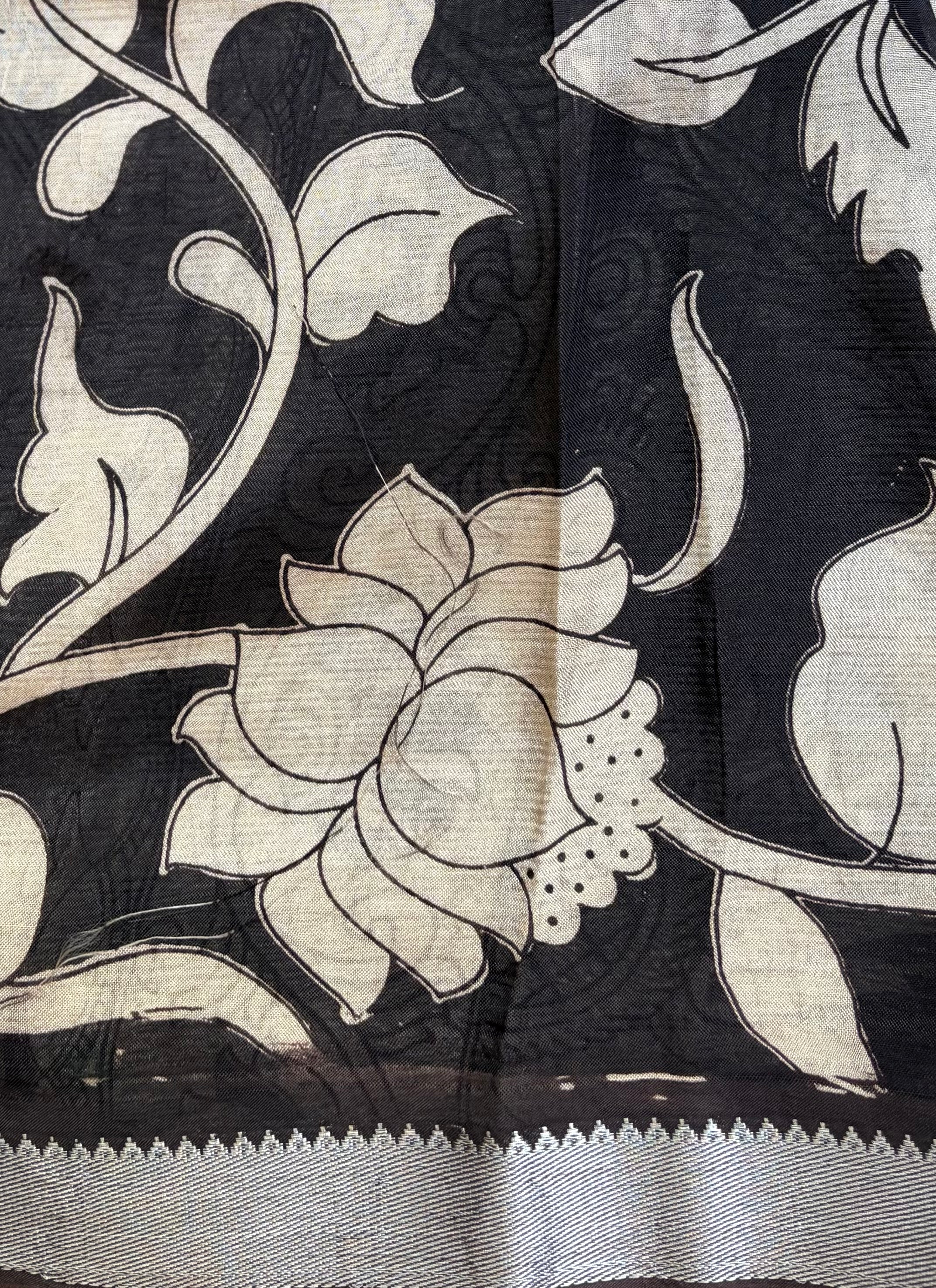 Beige Saree in Kalamkari Outline Chennuri Silk -2