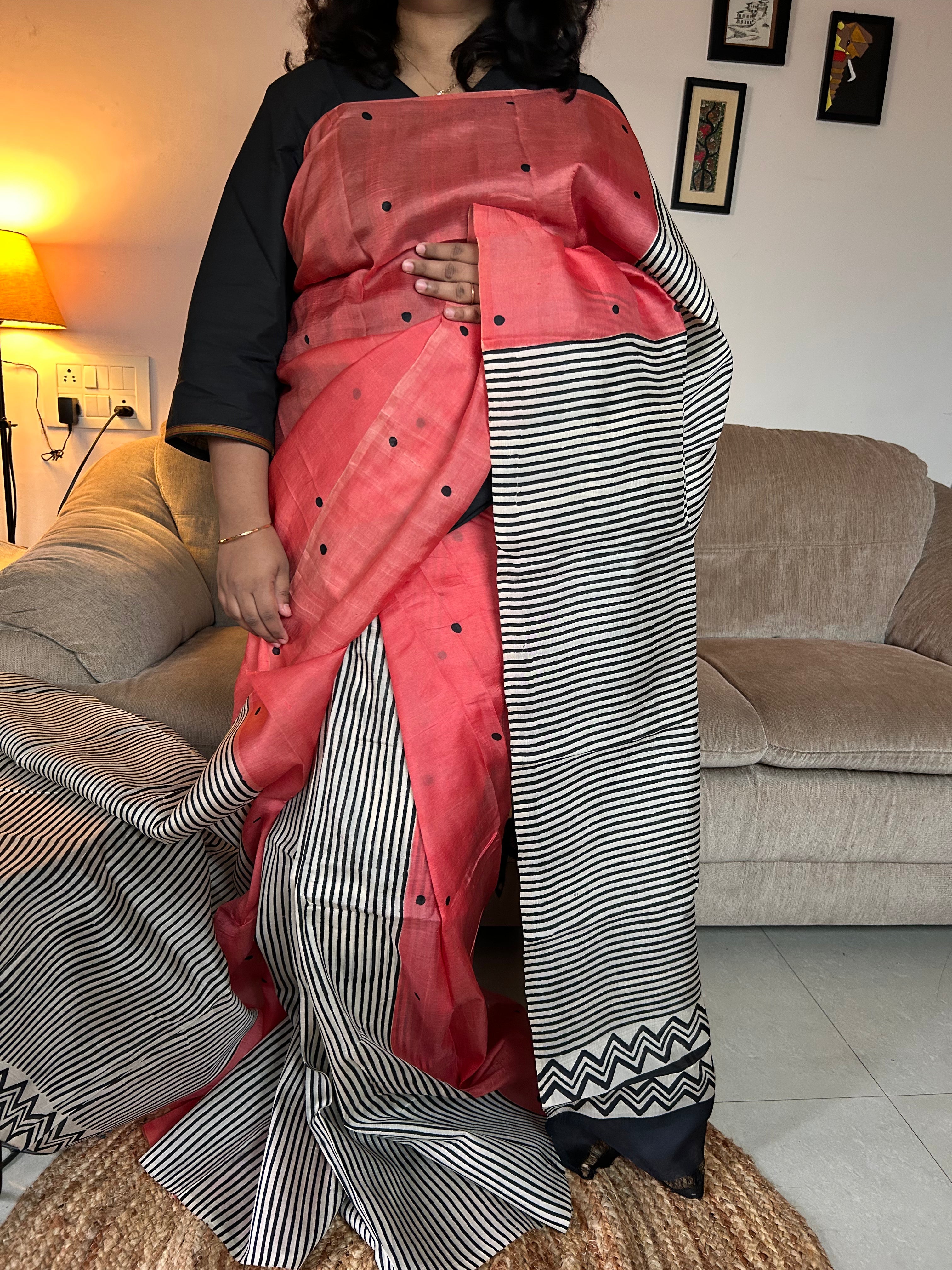 Peach Pure Murshidabad Silk Saree