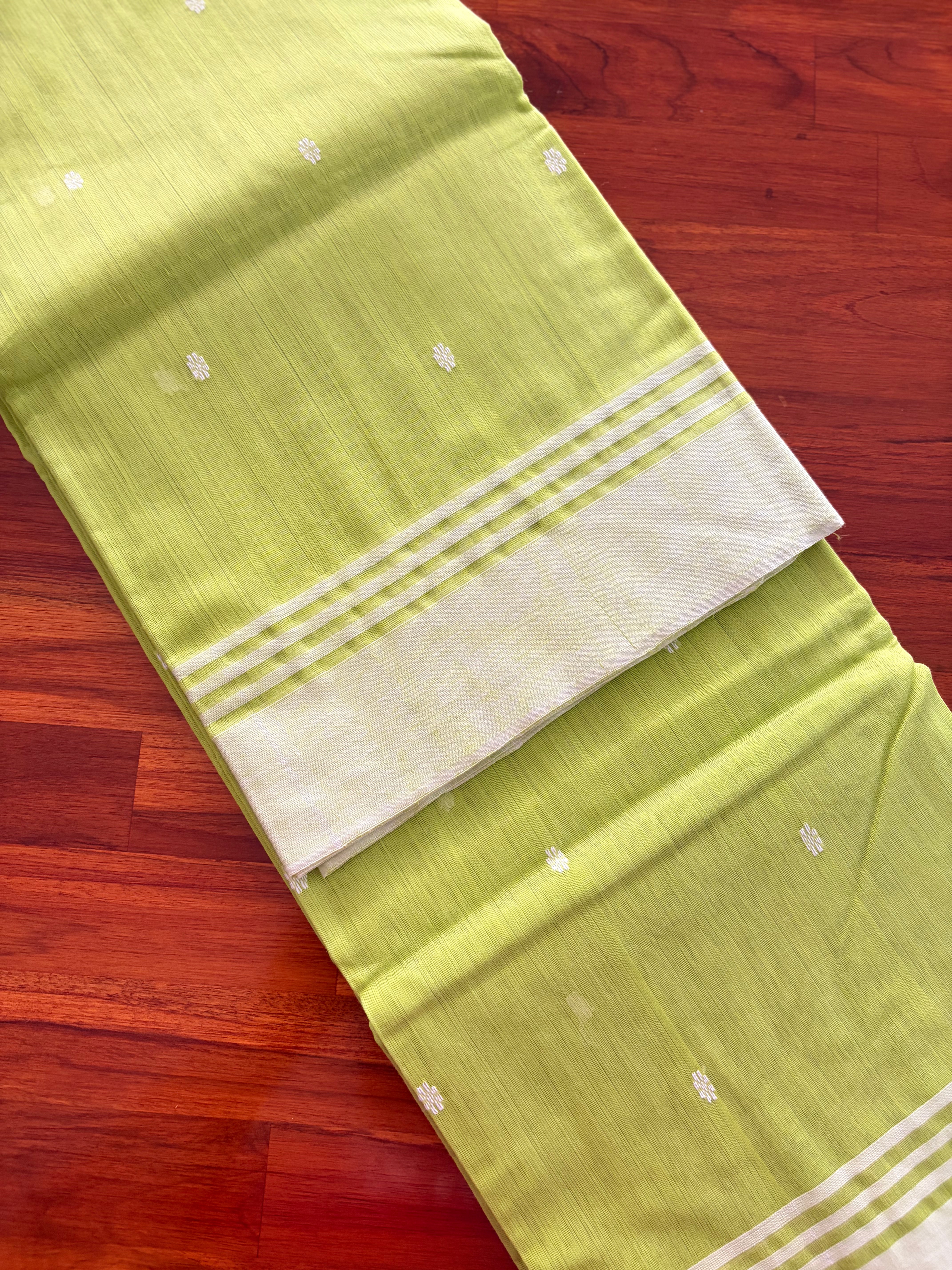 Parrot Green Chanderi Silk Cotton Handloom Saree