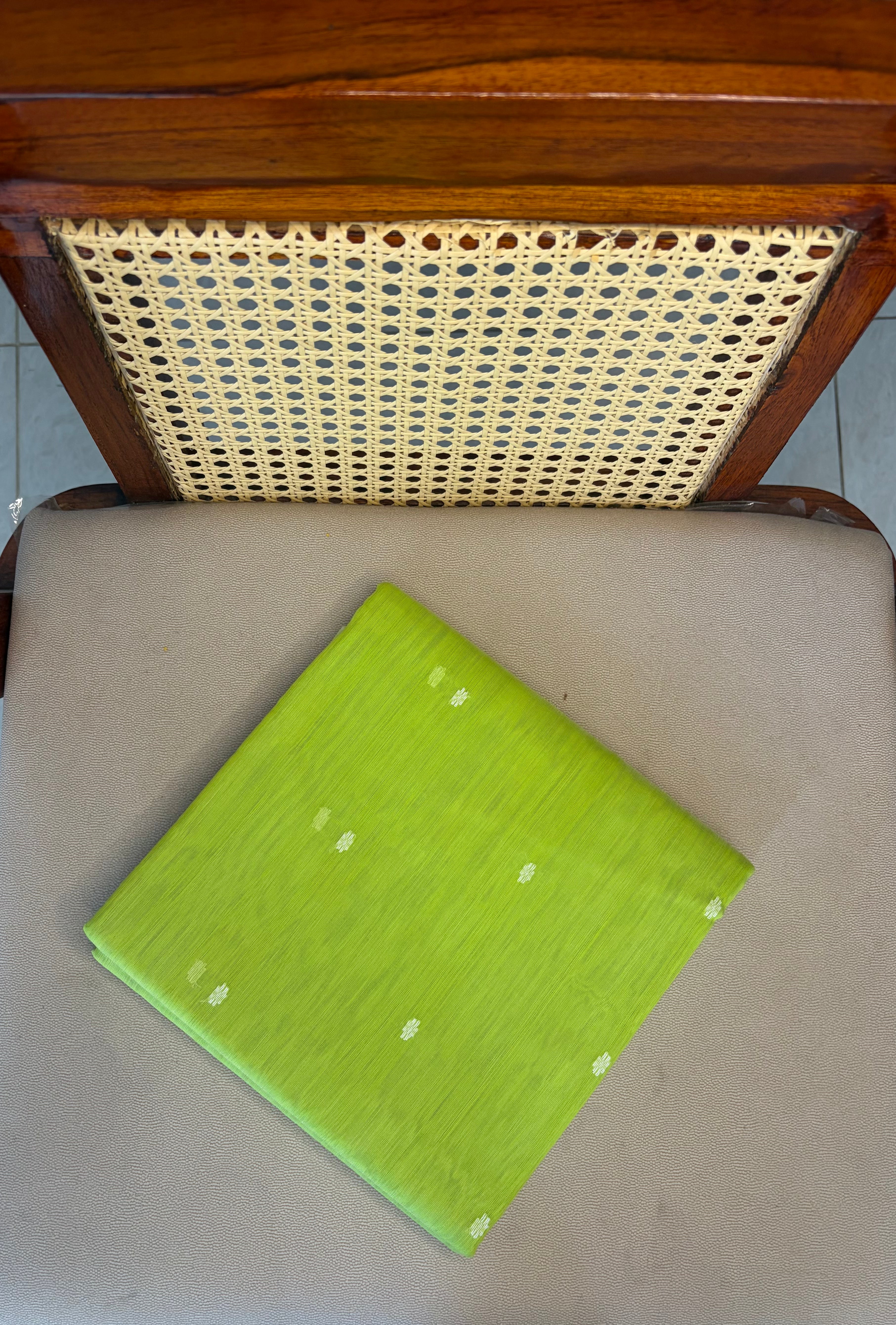 Parrot Green Chanderi Silk Cotton Handloom Saree