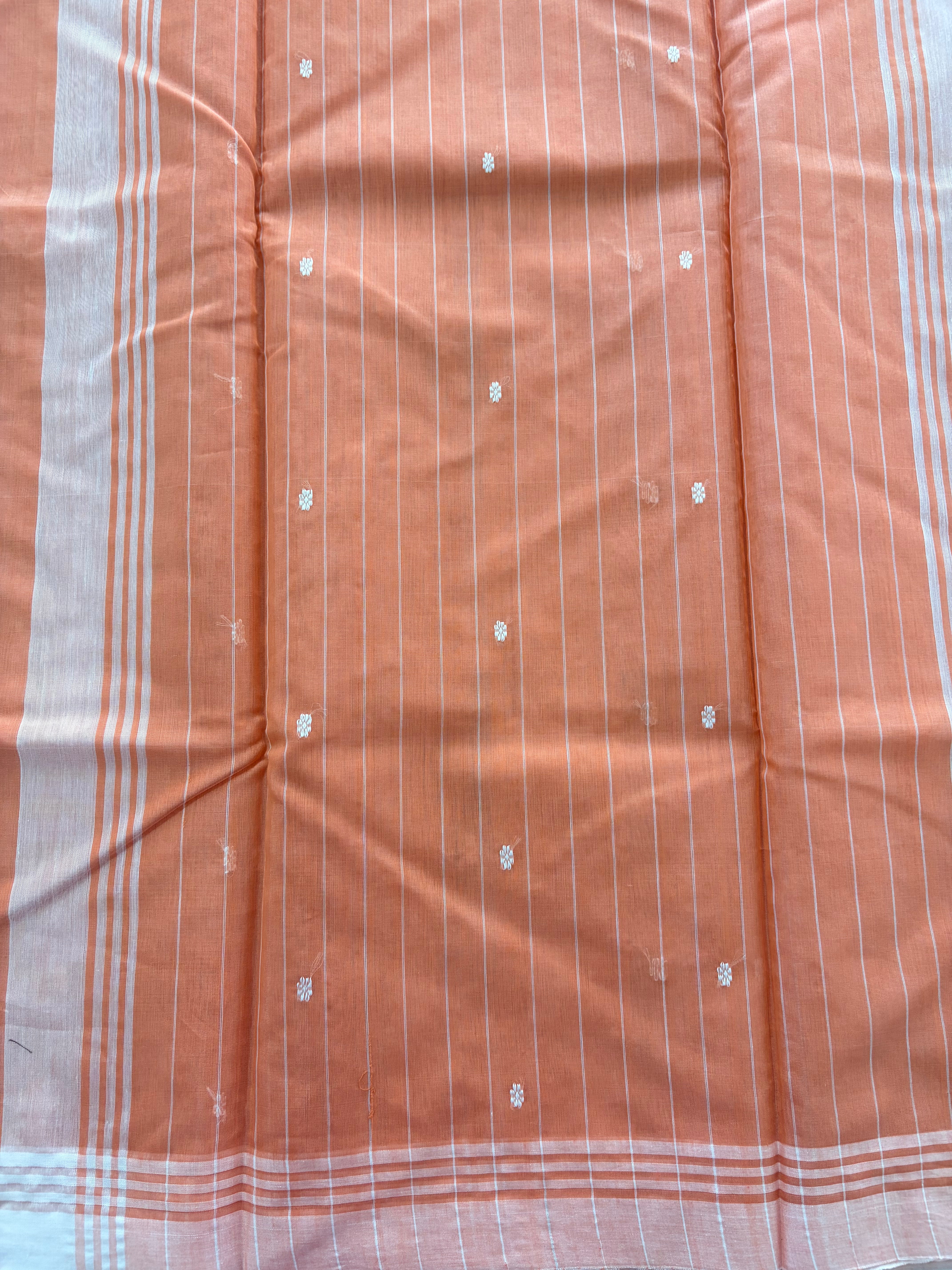 Peach Chanderi Silk Cotton Handloom Saree