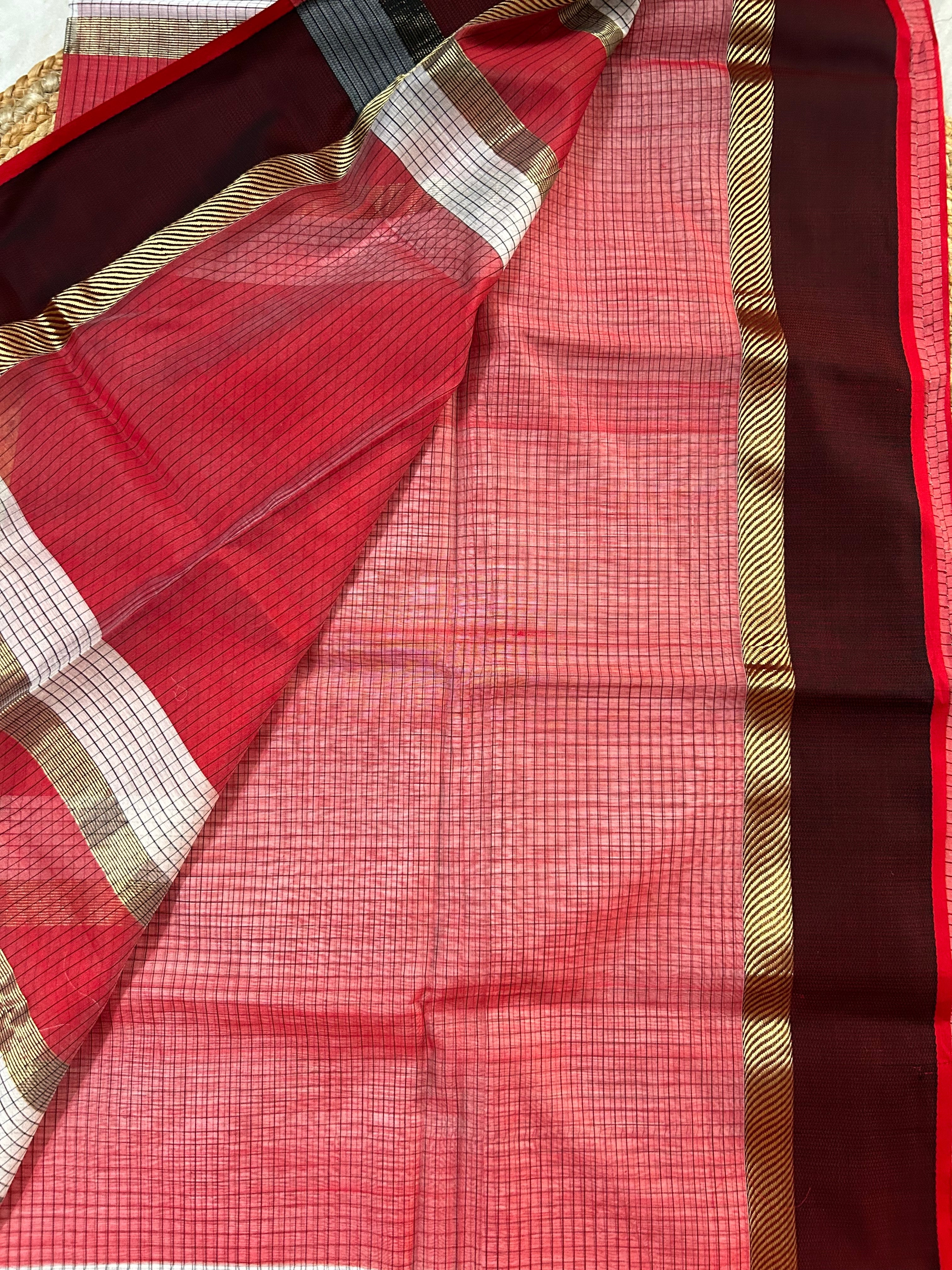 Black and White checks Maheswari Saree