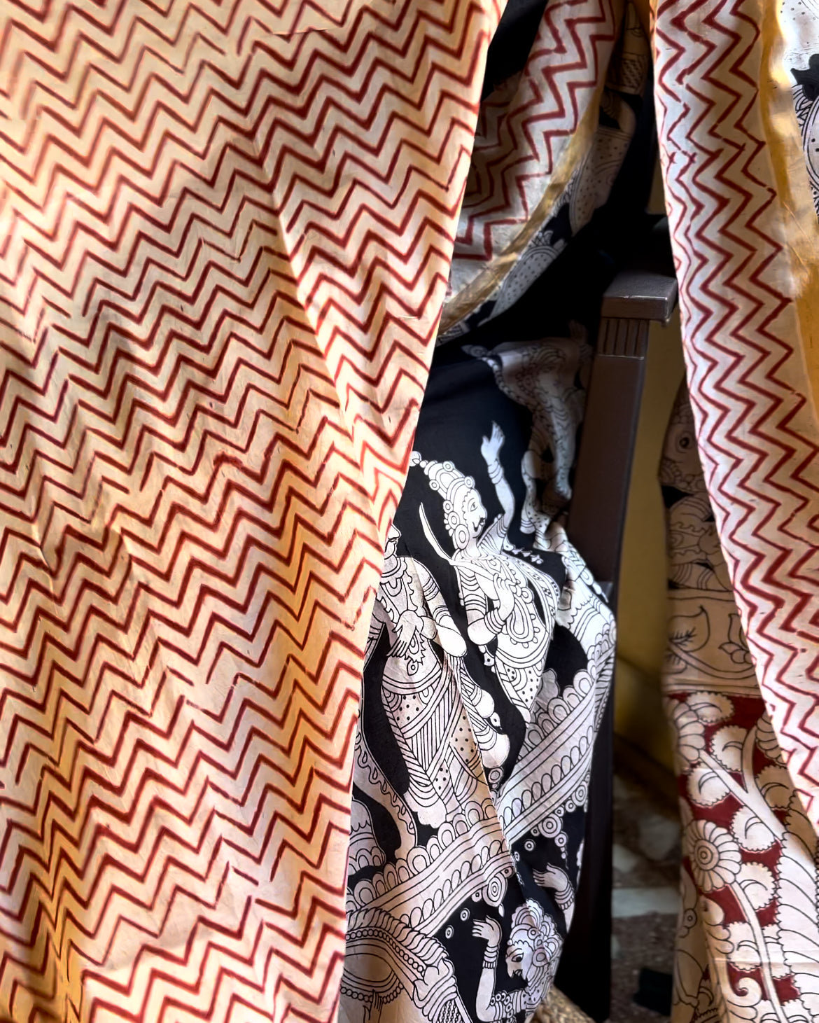 Black & Beige Kalamkari Saree in Chennuri Silk