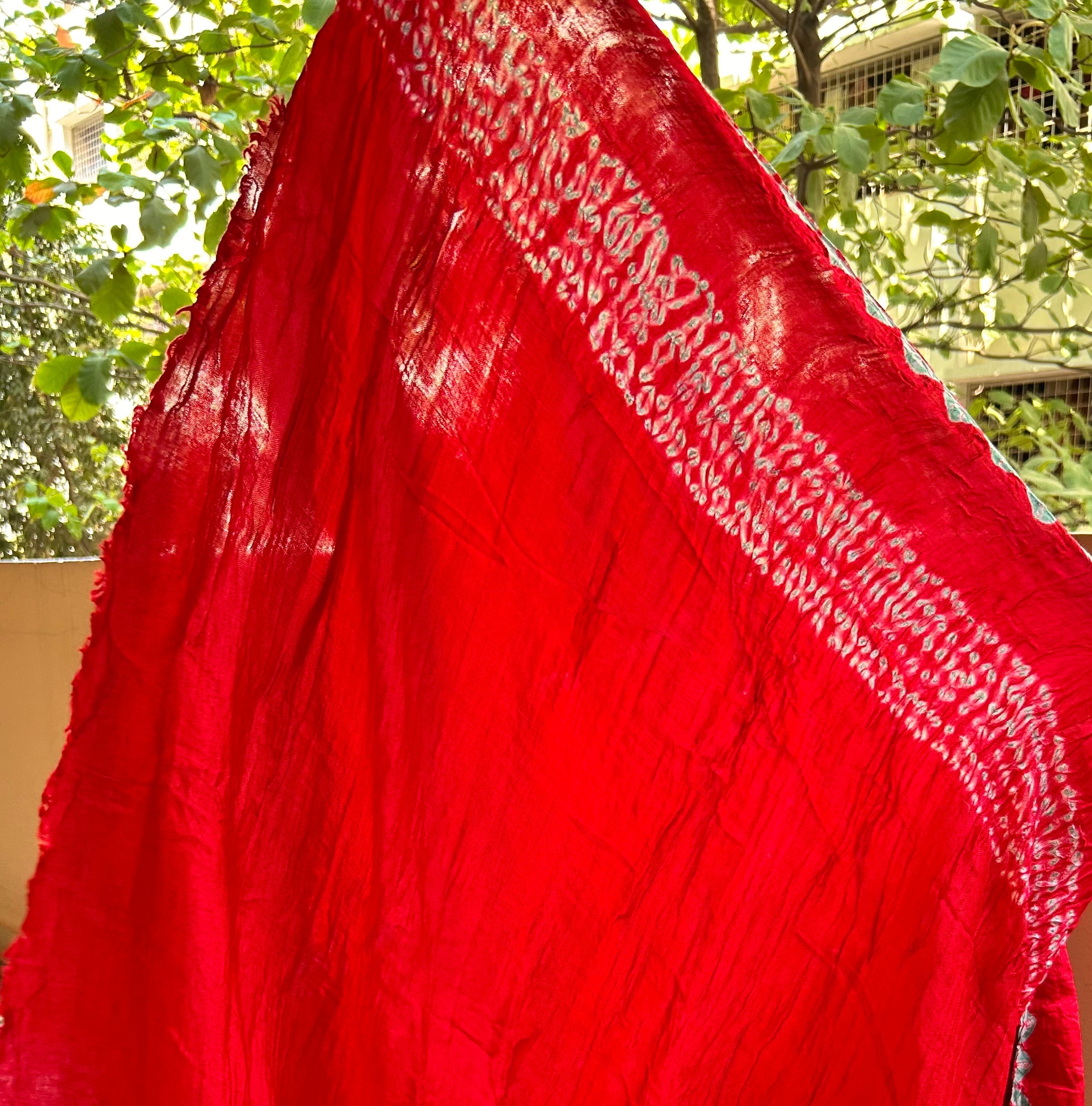 Bright Red Modal Bandhini saree