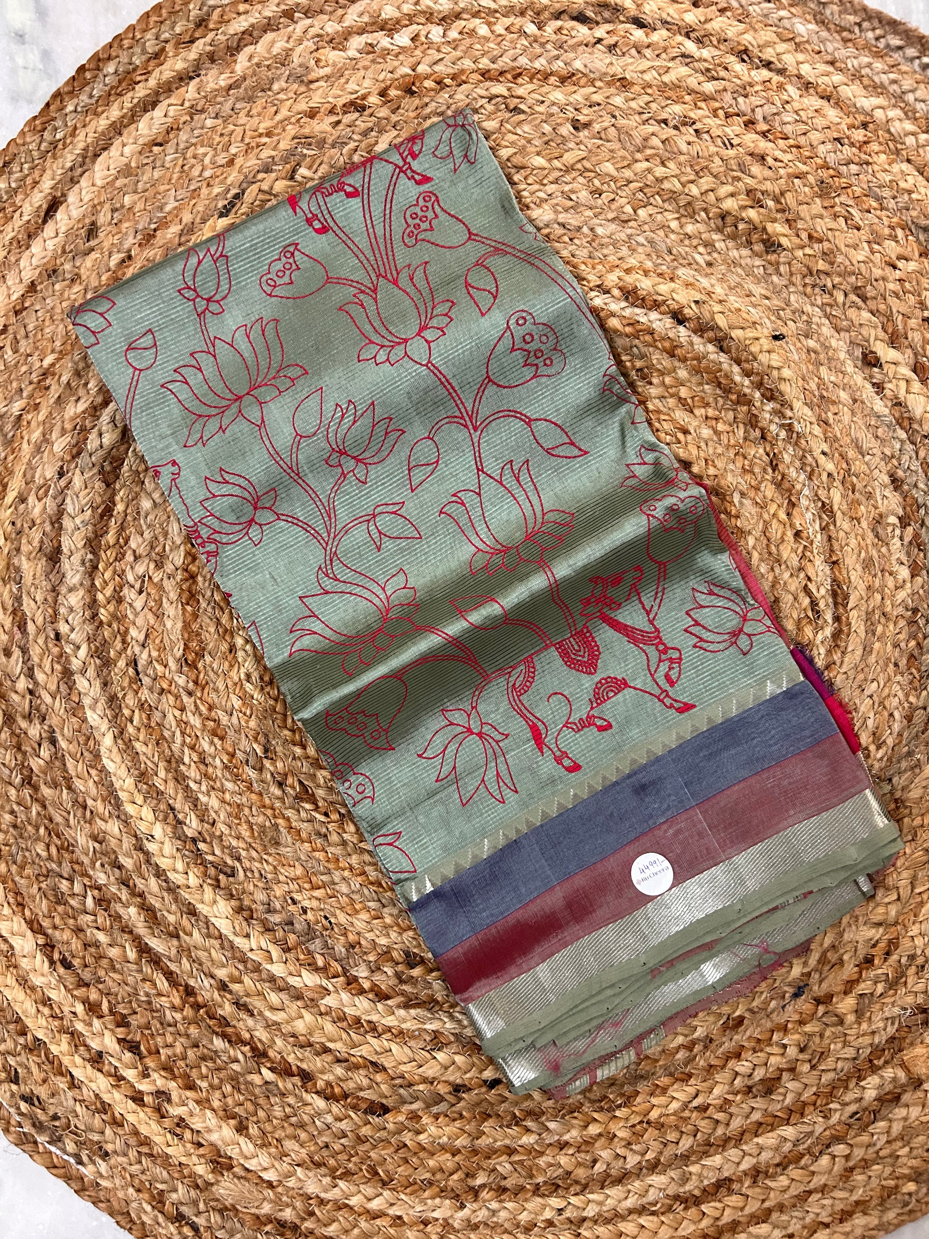 Green Pichwai Printed Mangalagiri Saree