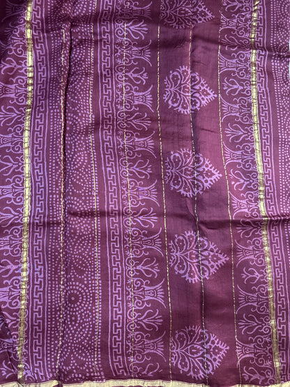 Maroon Block-Printed Chanderi Saree