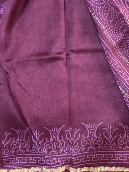 Maroon Block-Printed Chanderi Saree