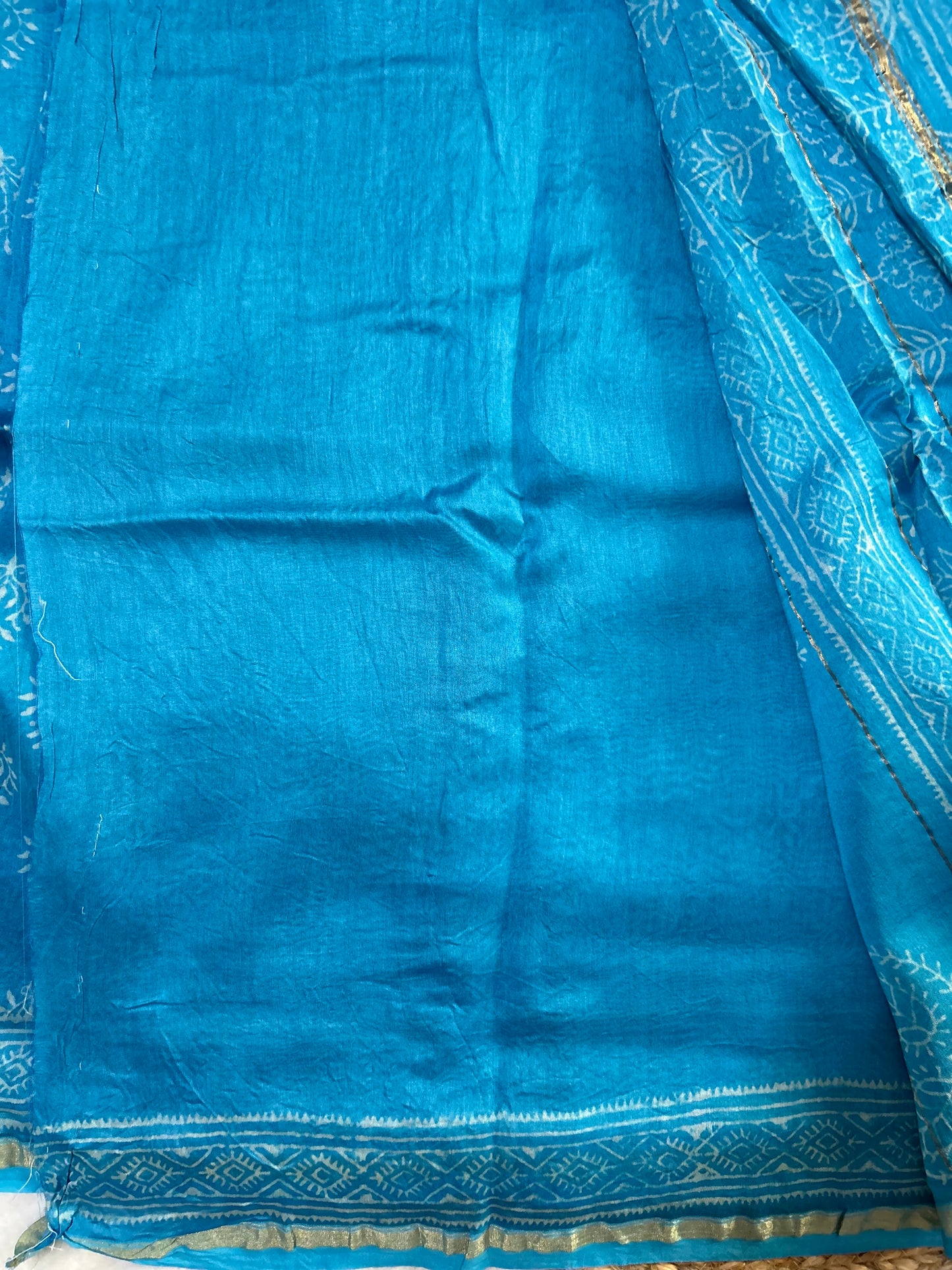 Blue Block-Printed Chanderi Saree