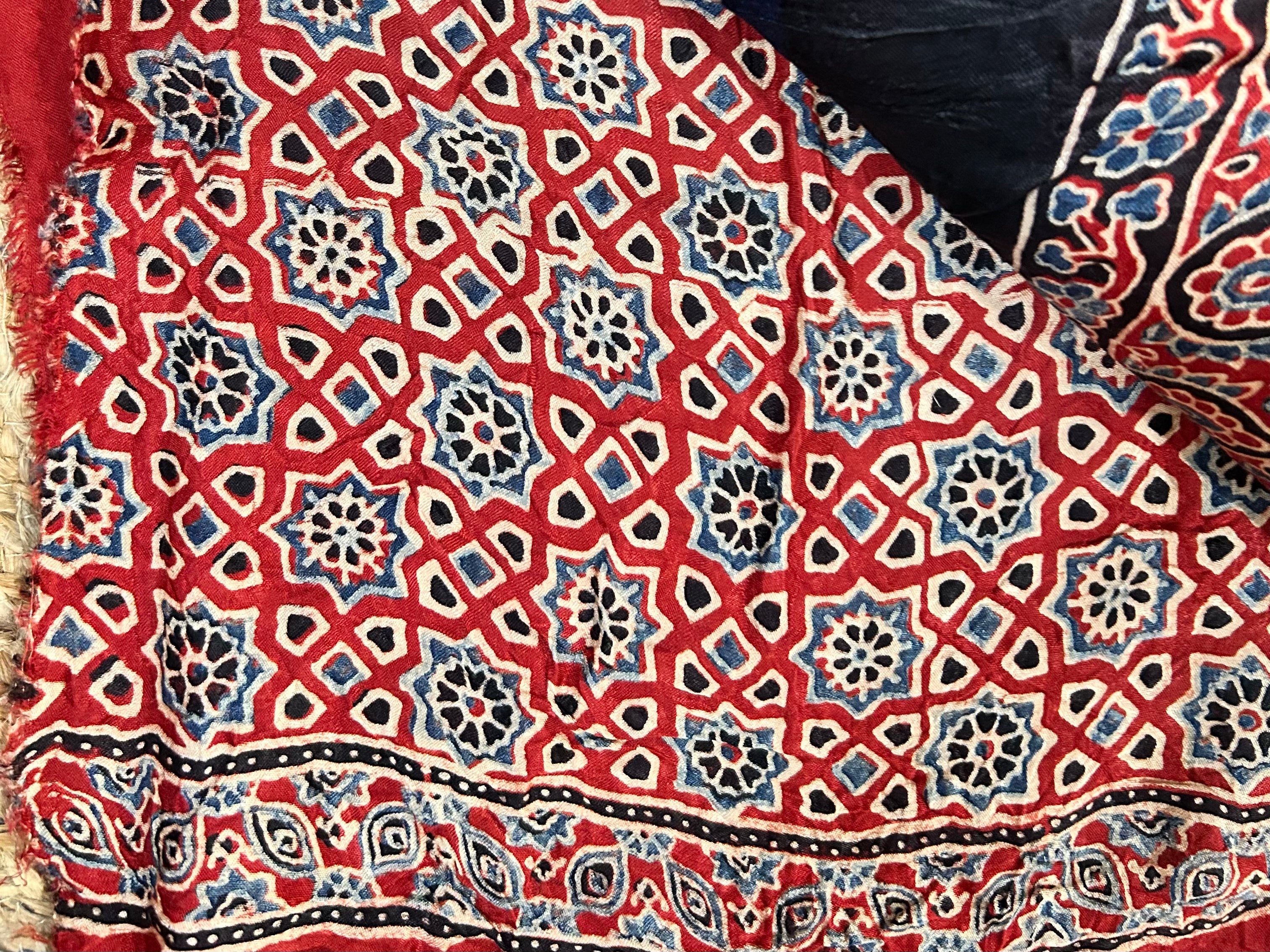 Dark Royal Blue Ajrakh Modal Bandhini Saree