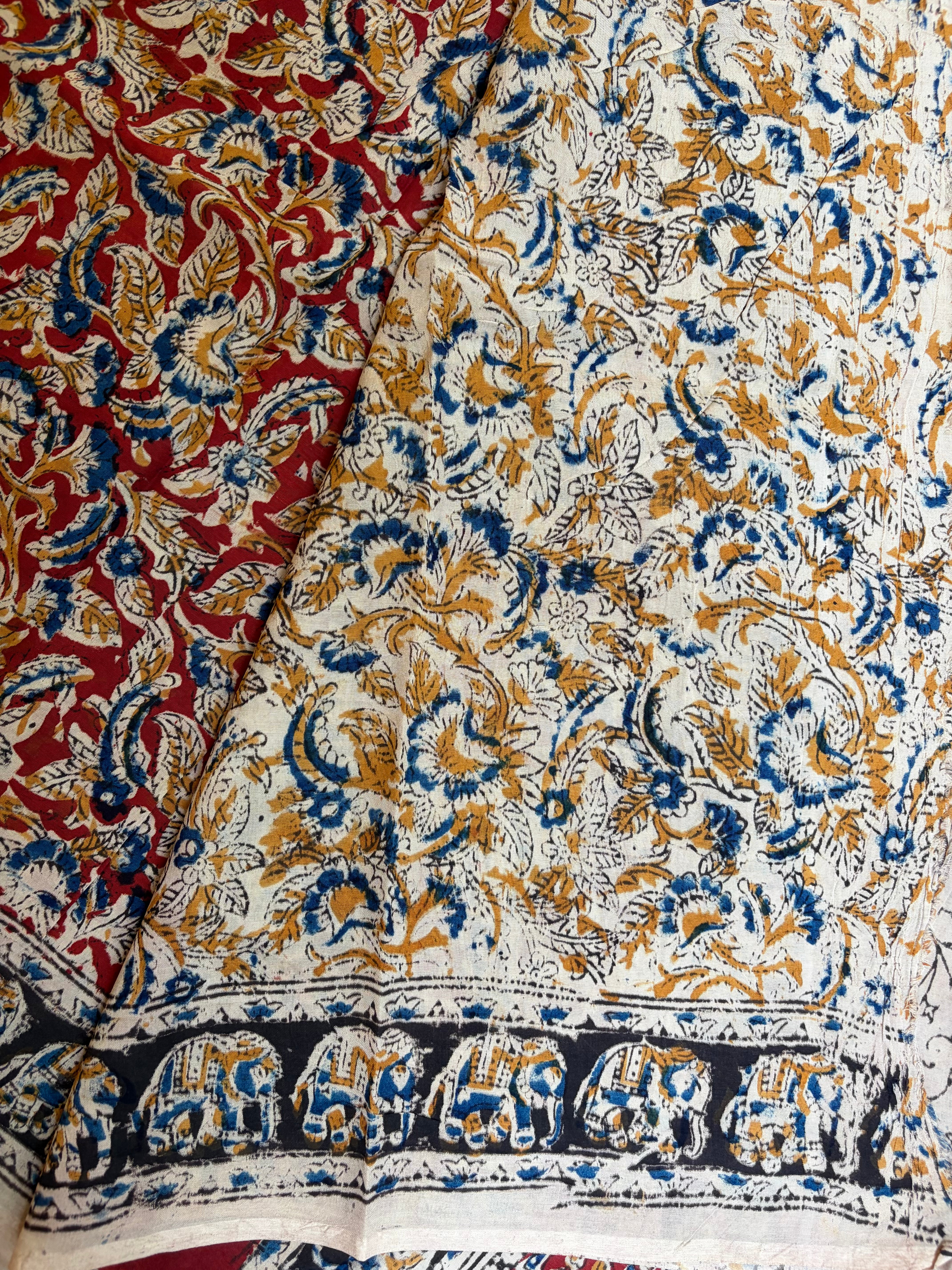 Handblock printed Kalamakari Silk Saree - 1