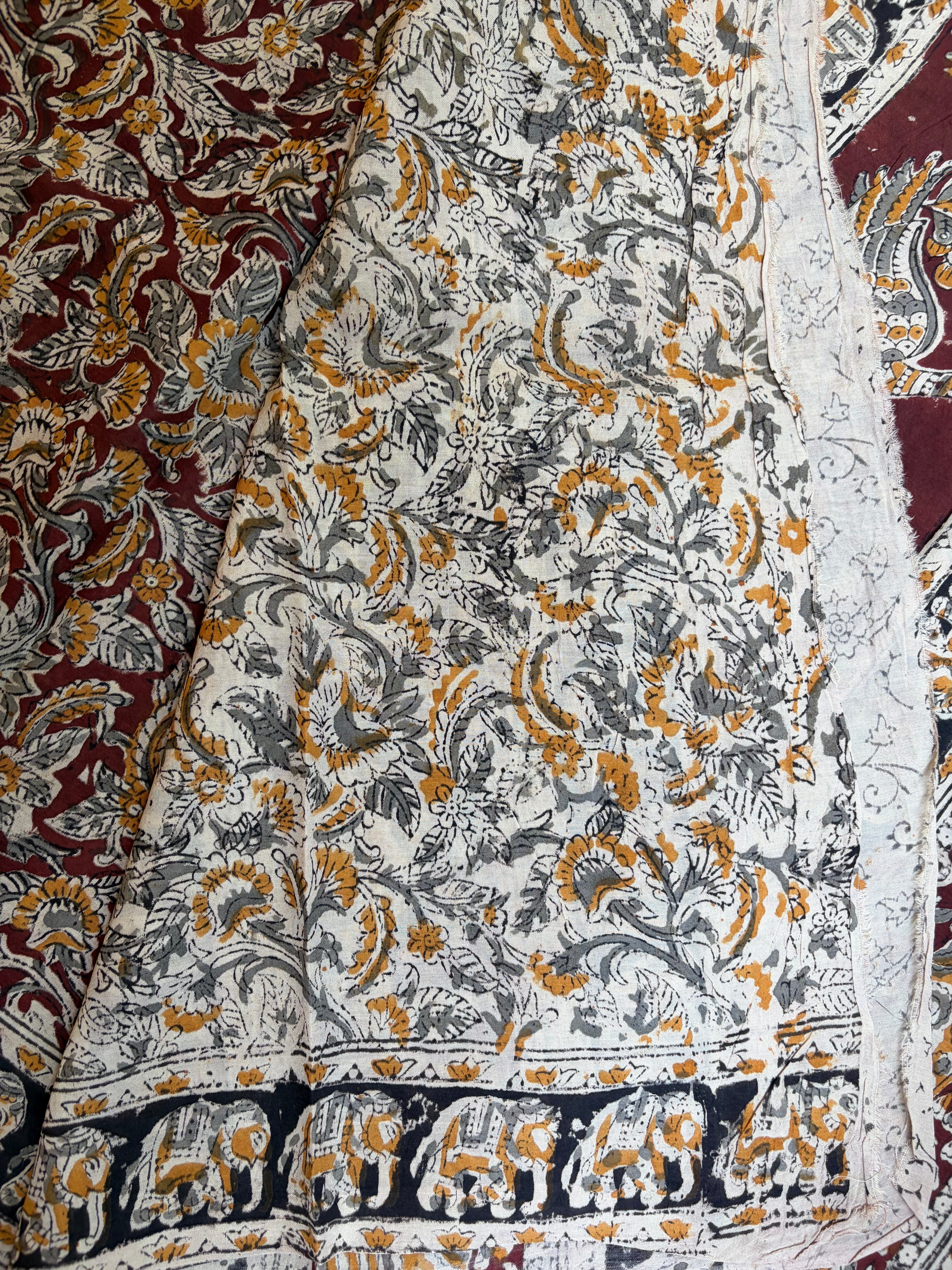 Handblock printed Kalamakari Silk Saree - 2