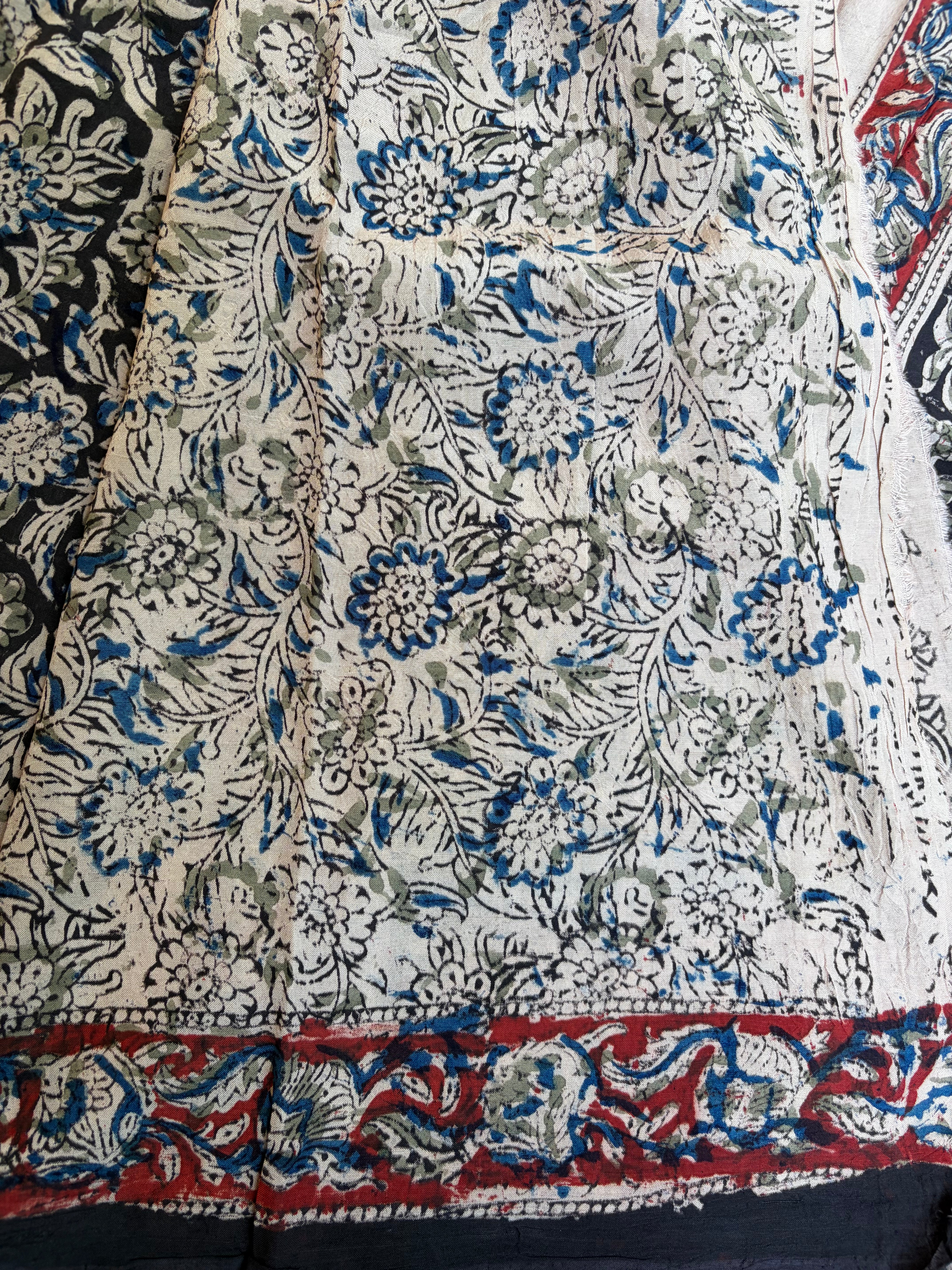 Handblock printed Kalamakari Silk Saree - 3