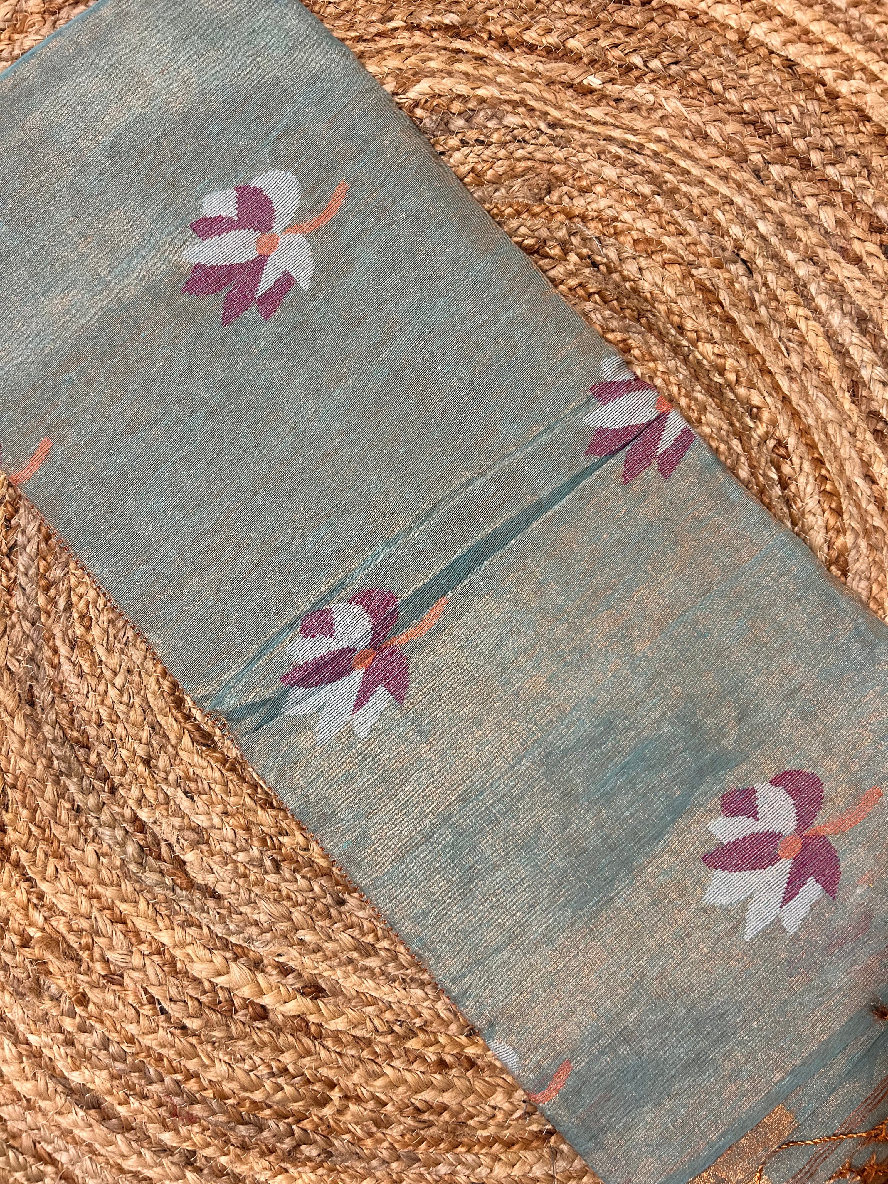 Powder Blue Linen Tissue Saree