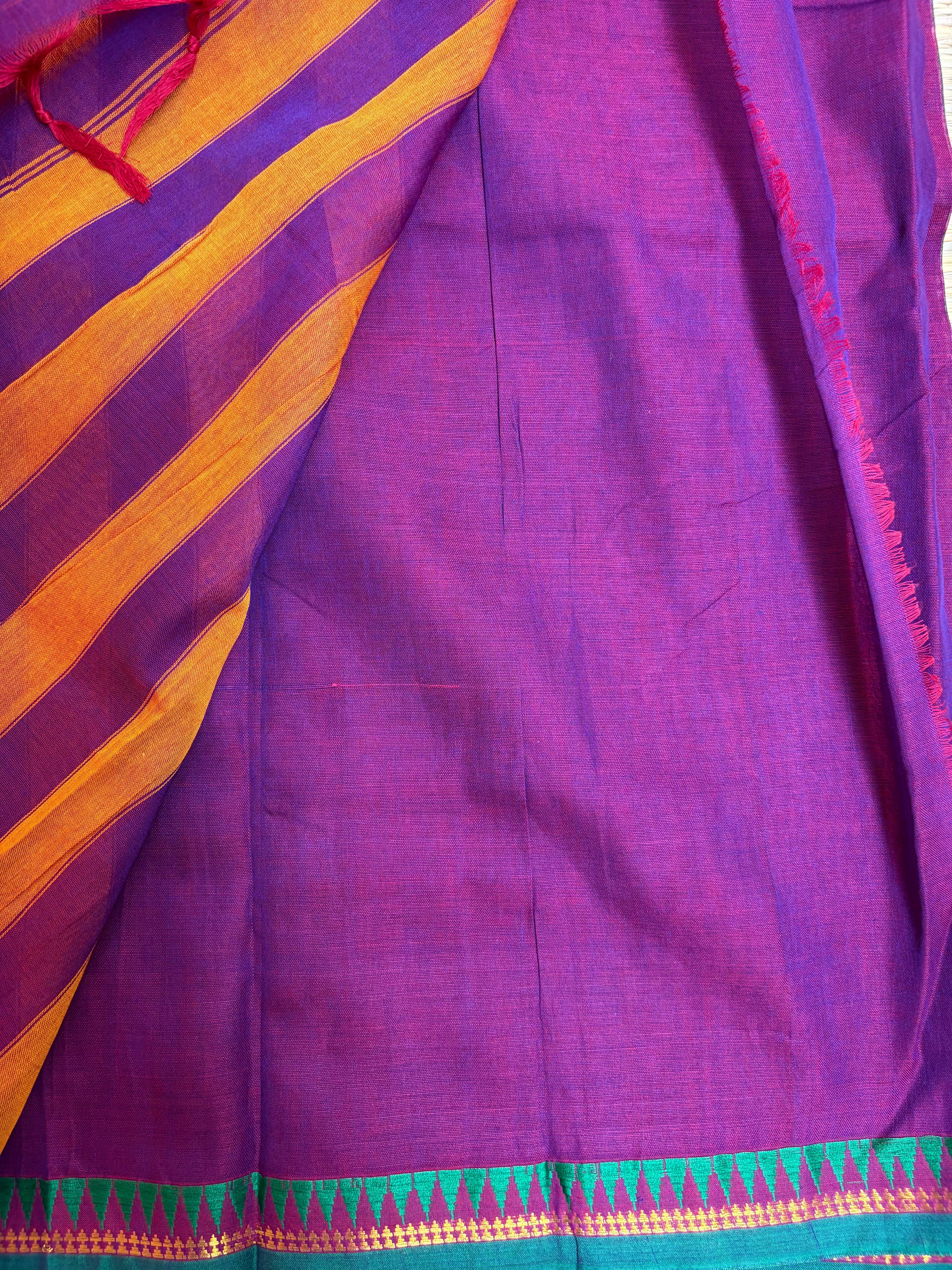 Purple & Green Narayanpet Handloom Cotton Saree