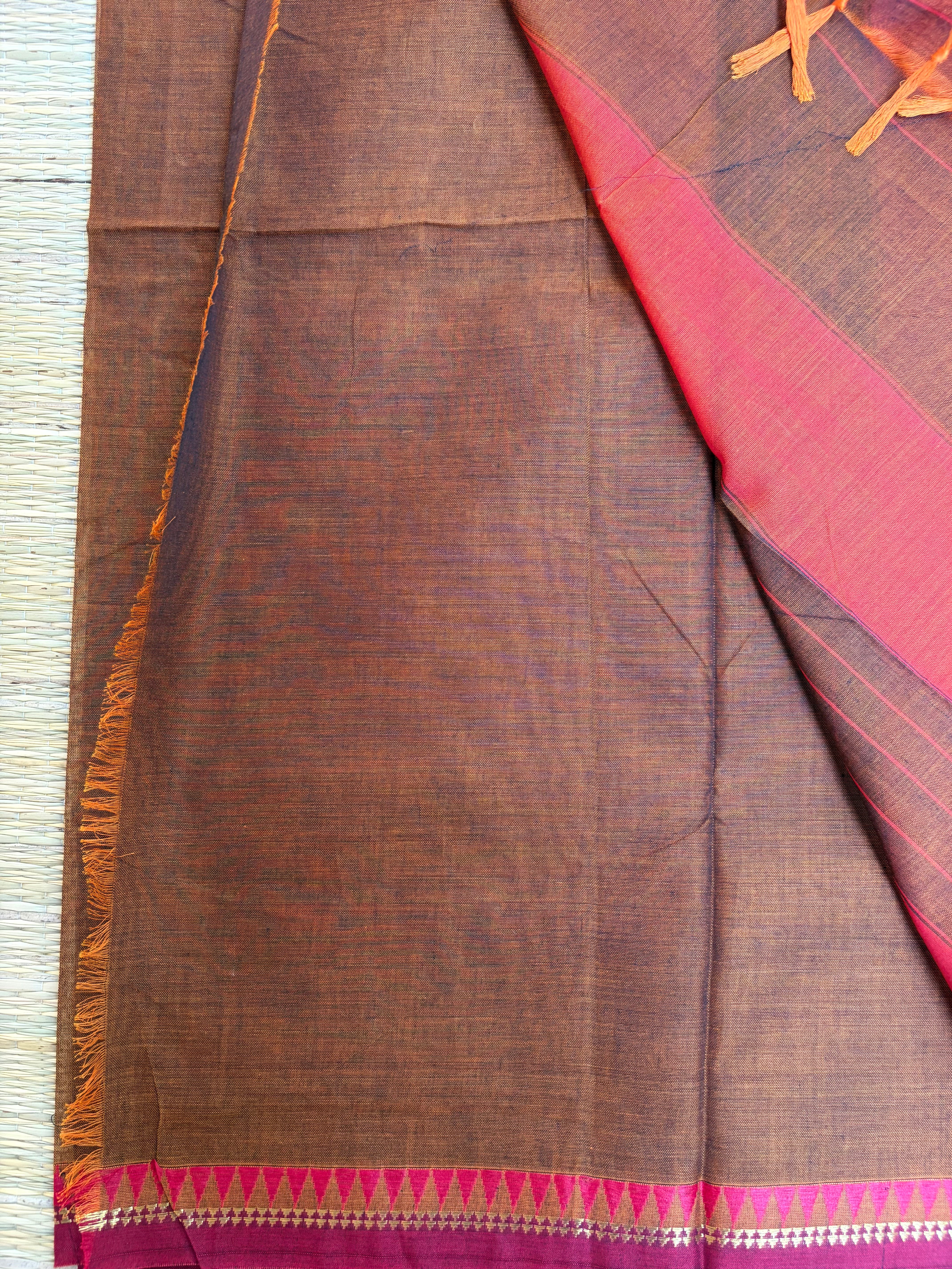 Mustard Yellow & Red Narayanpet Handloom Cotton Saree
