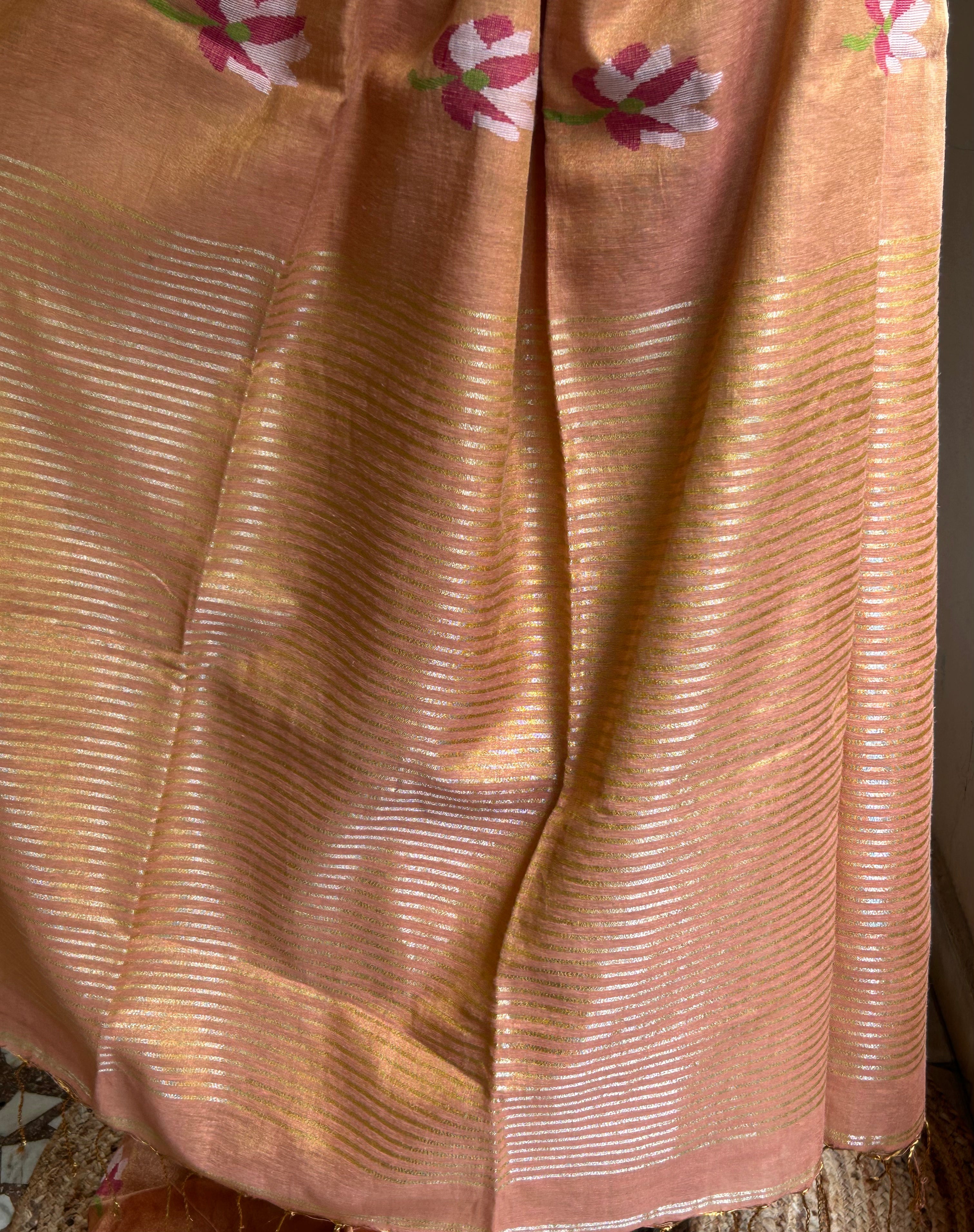 Peach Linen Tissue Saree