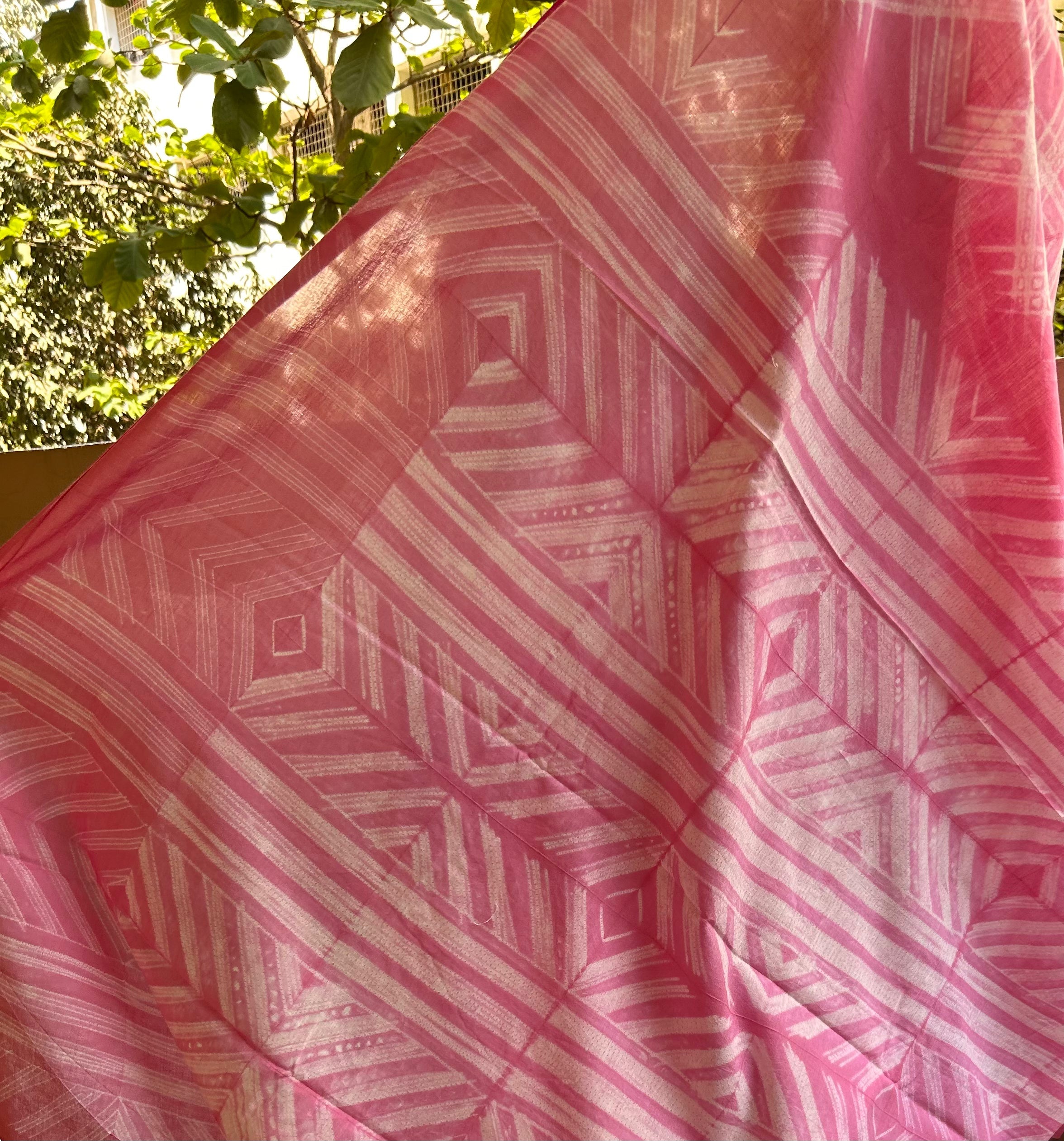 Light Pink Needle Shibori Mul Cotton Saree