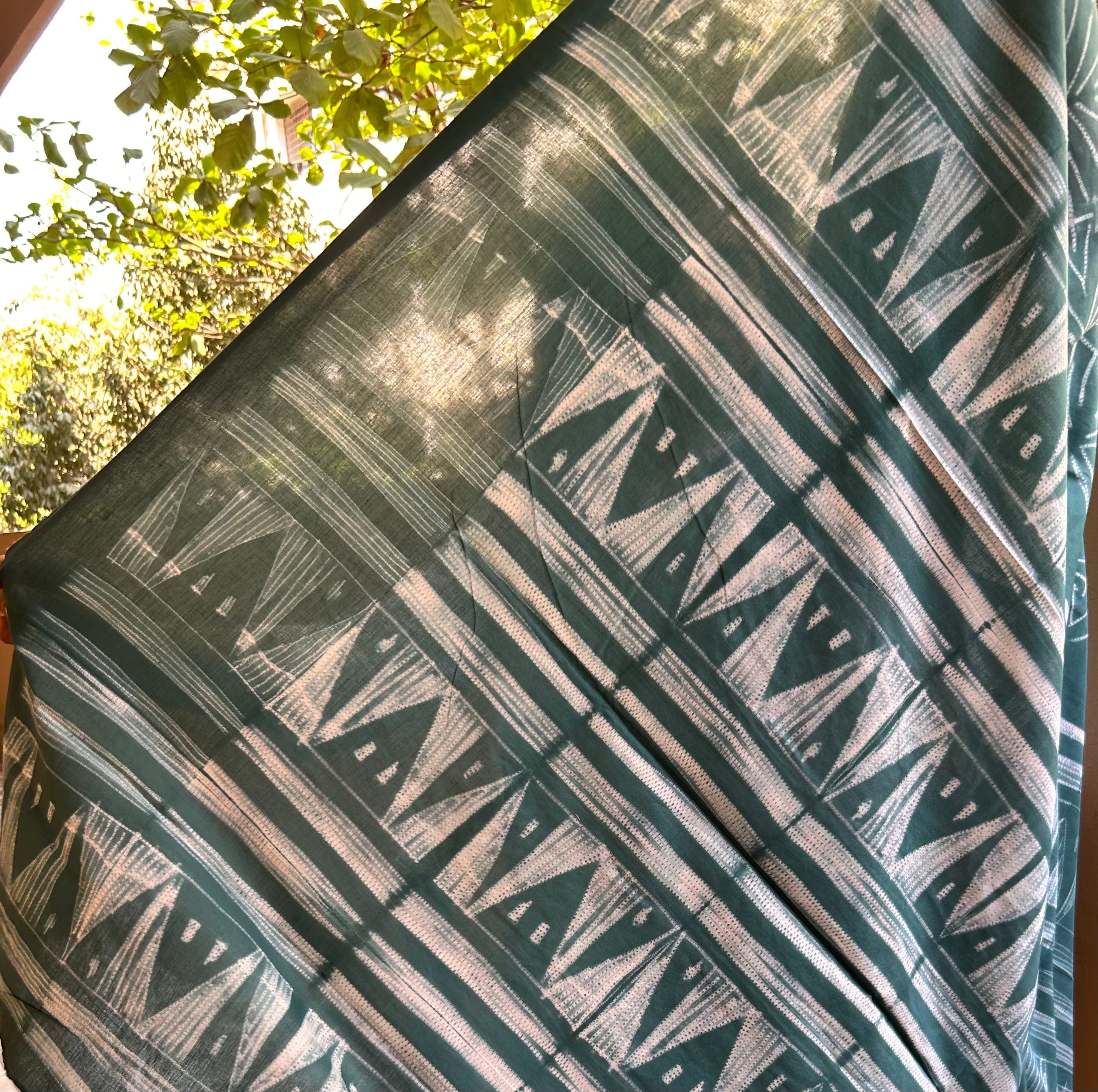 Teal Needle Shibori Mul Cotton Saree