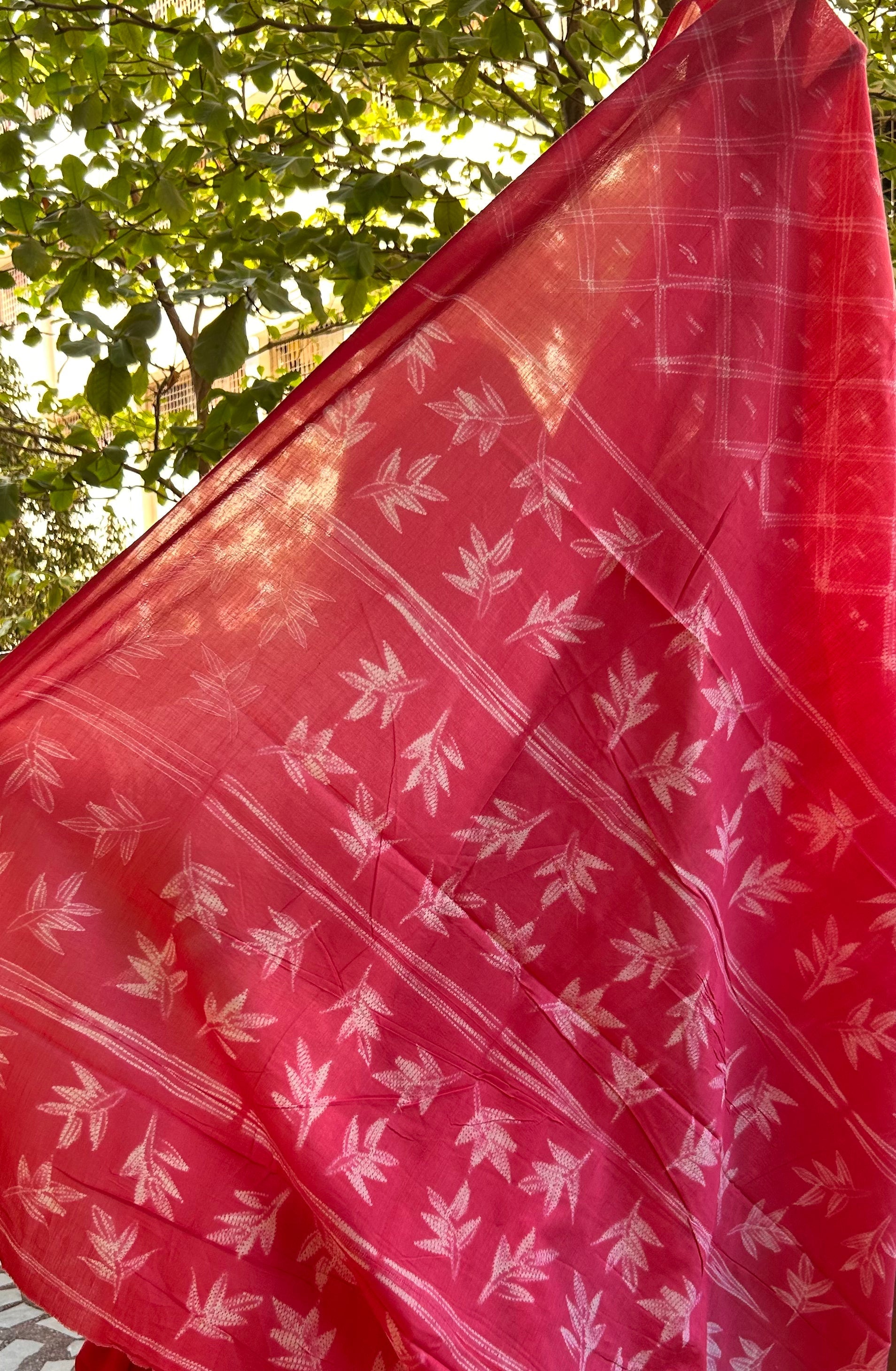 Pink Needle Shibori Mul Cotton Saree