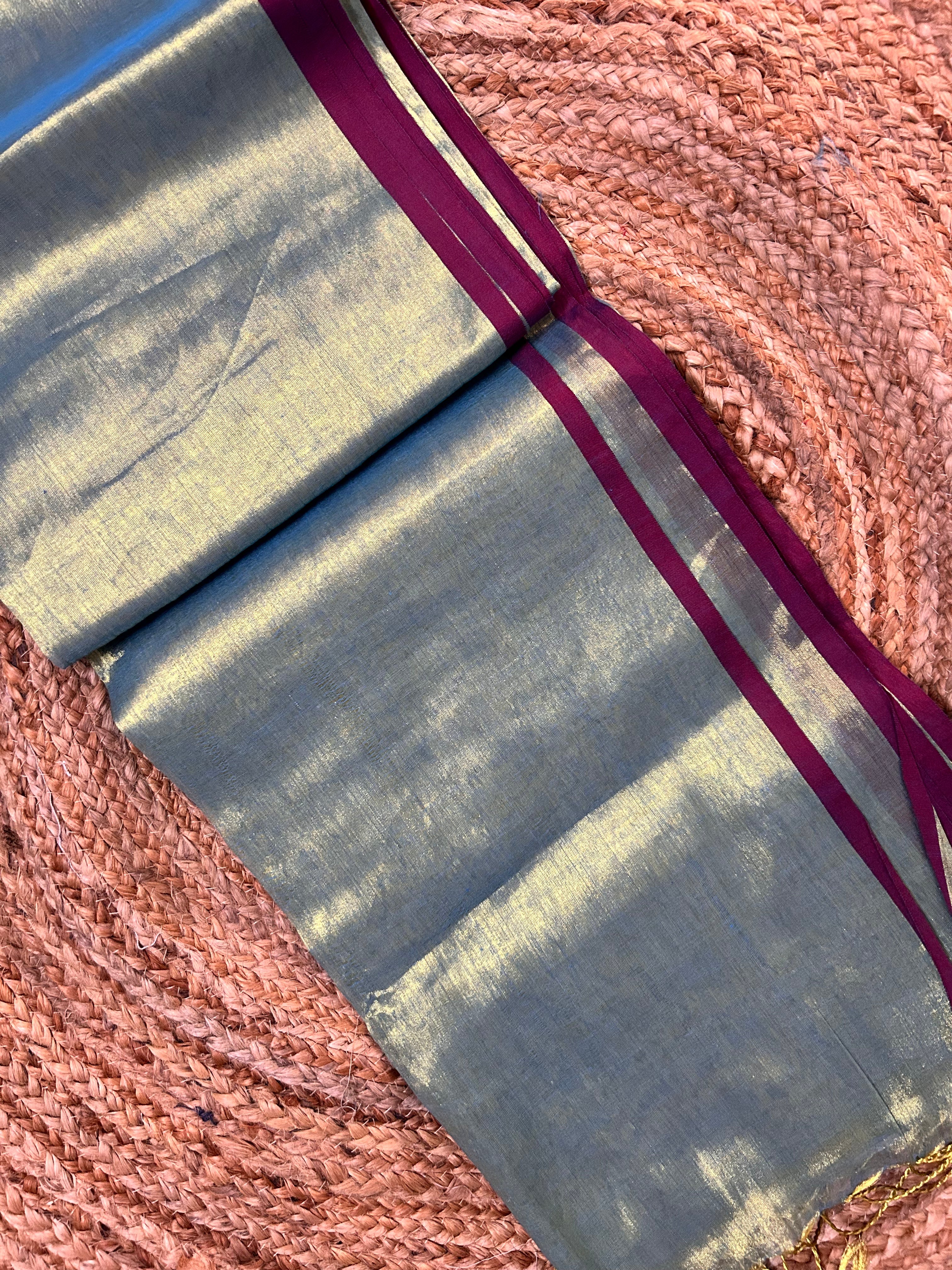 Plain Green Linen Tissue Saree