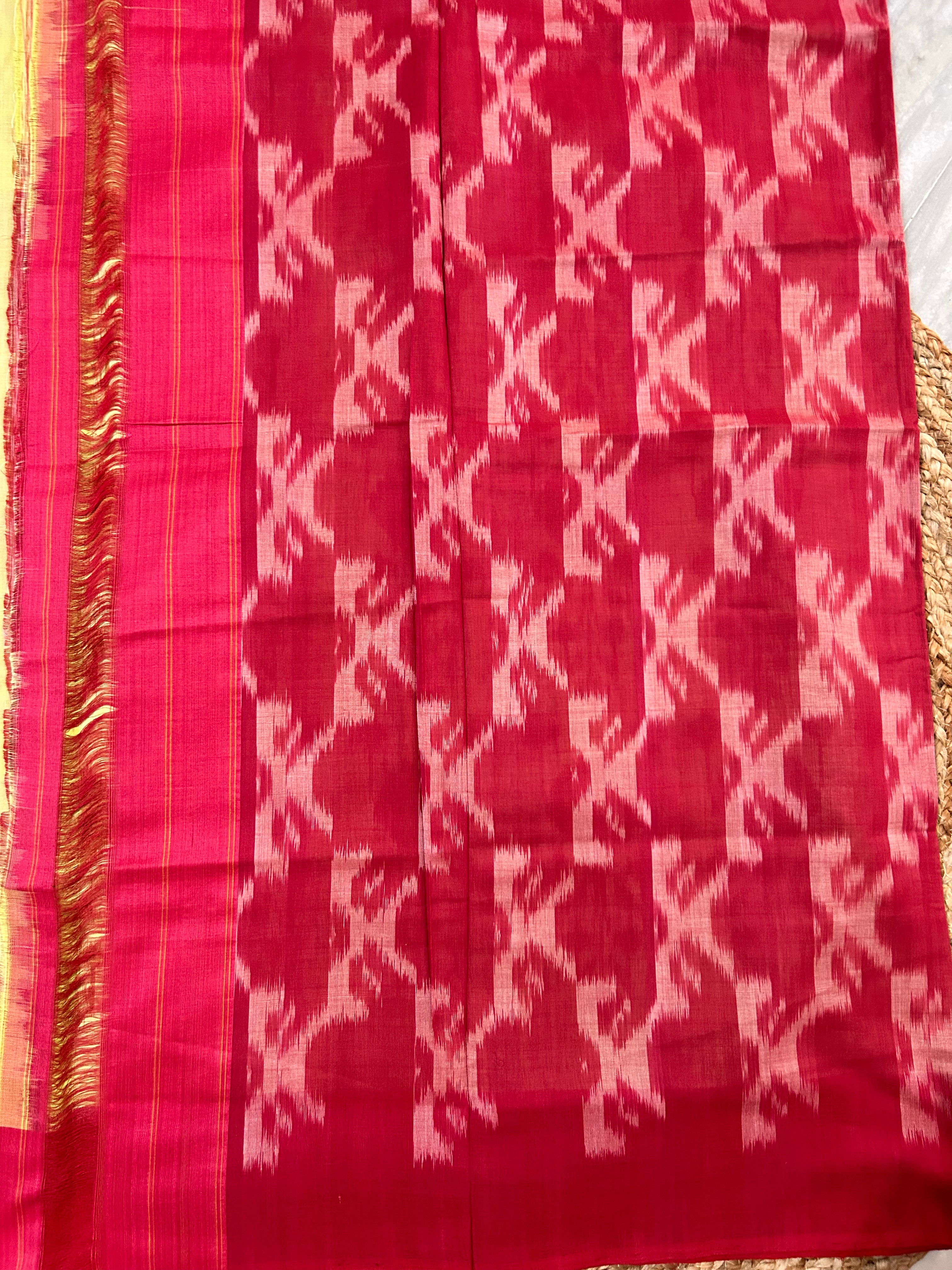 Lemon Yellow Pochampally Ikkat Cotton Saree