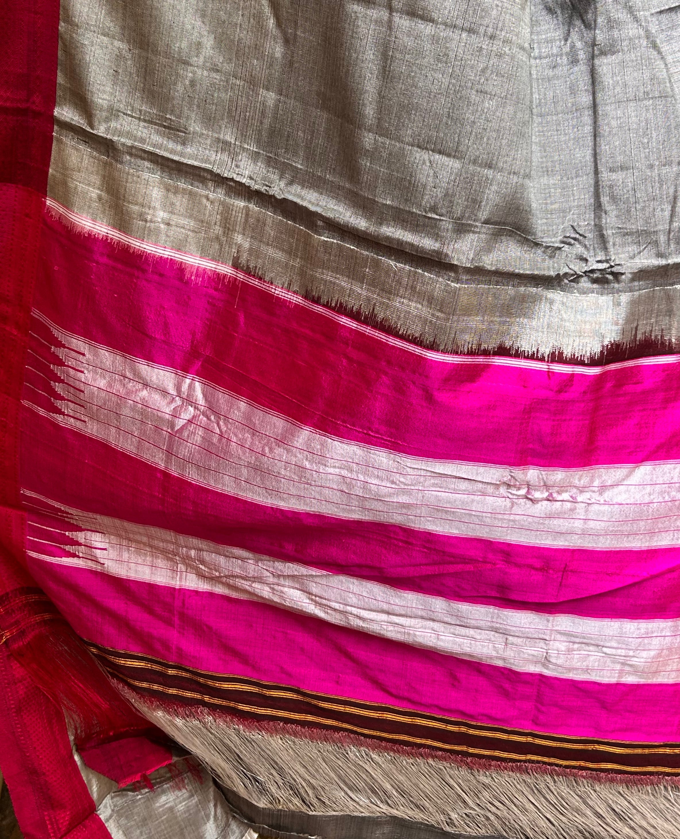 Gray & Pink Viscose Cotton Illkal Saree ( Pure silk Pallu  )