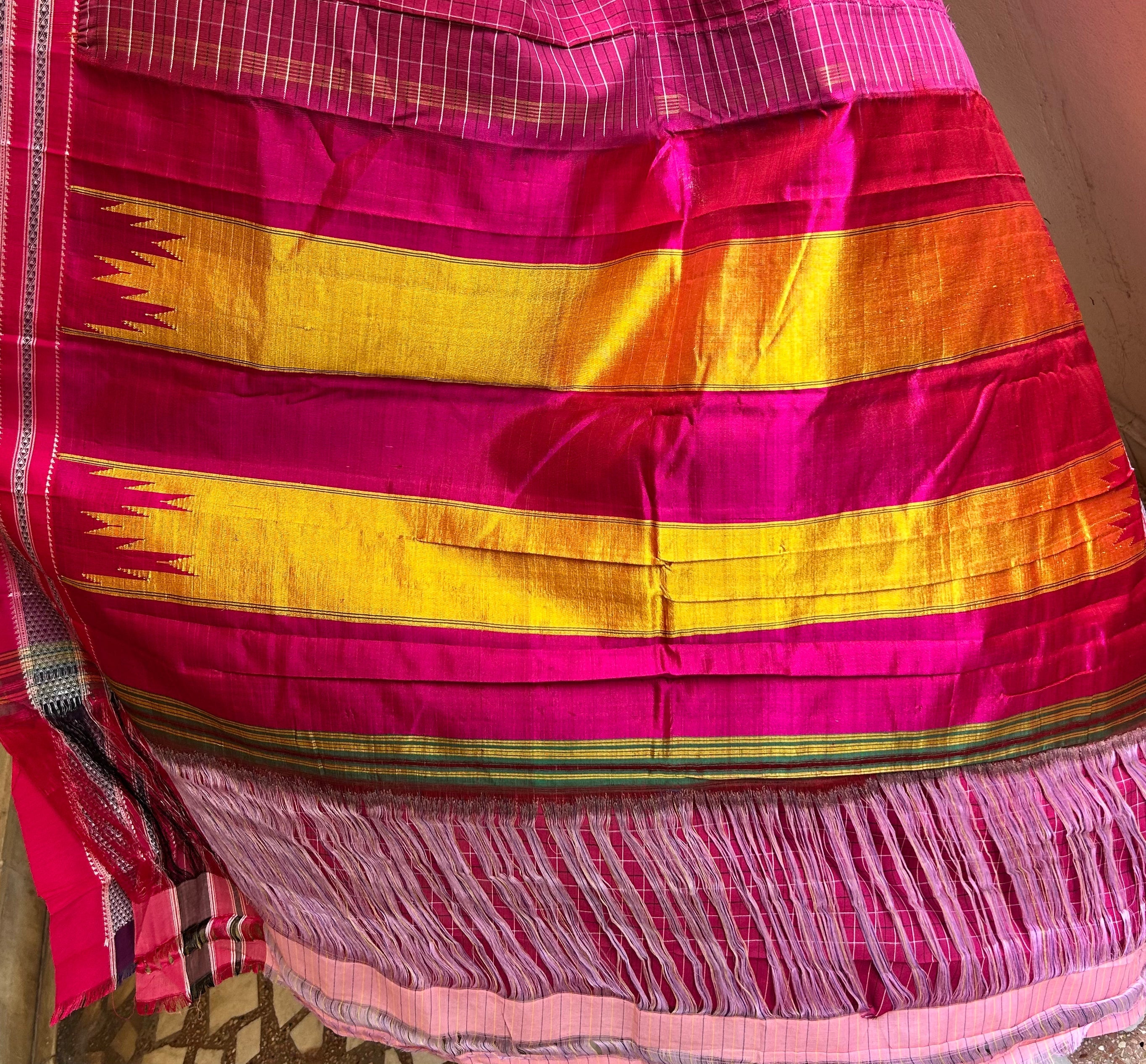 Magenta Cotton Illkal Saree ( Pure silk Pallu )