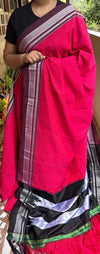 Pinkish Red Cotton Illkal Saree ( Pure silk Pallu )