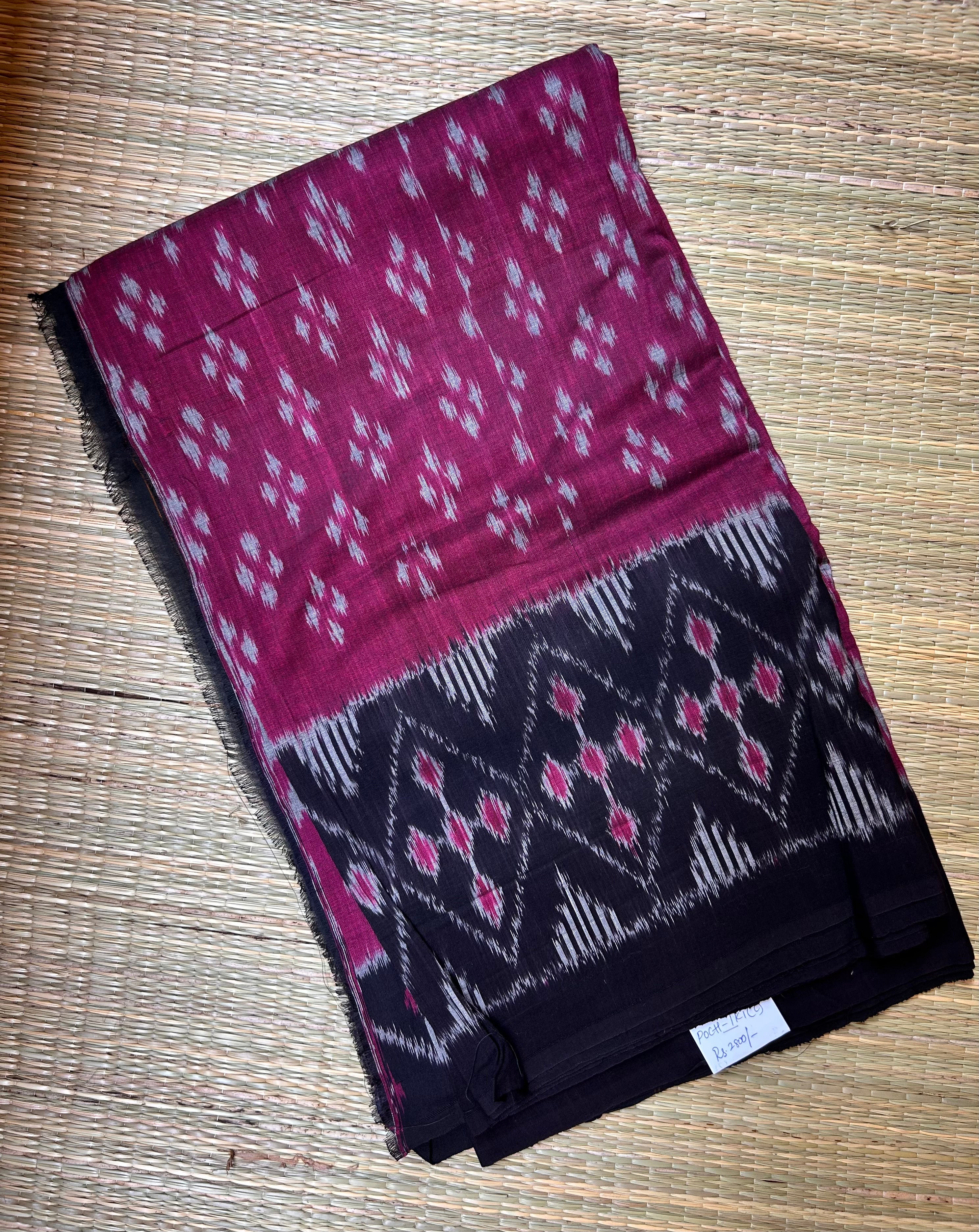 Magenta & Black Pochampally Ikkat Cotton Saree