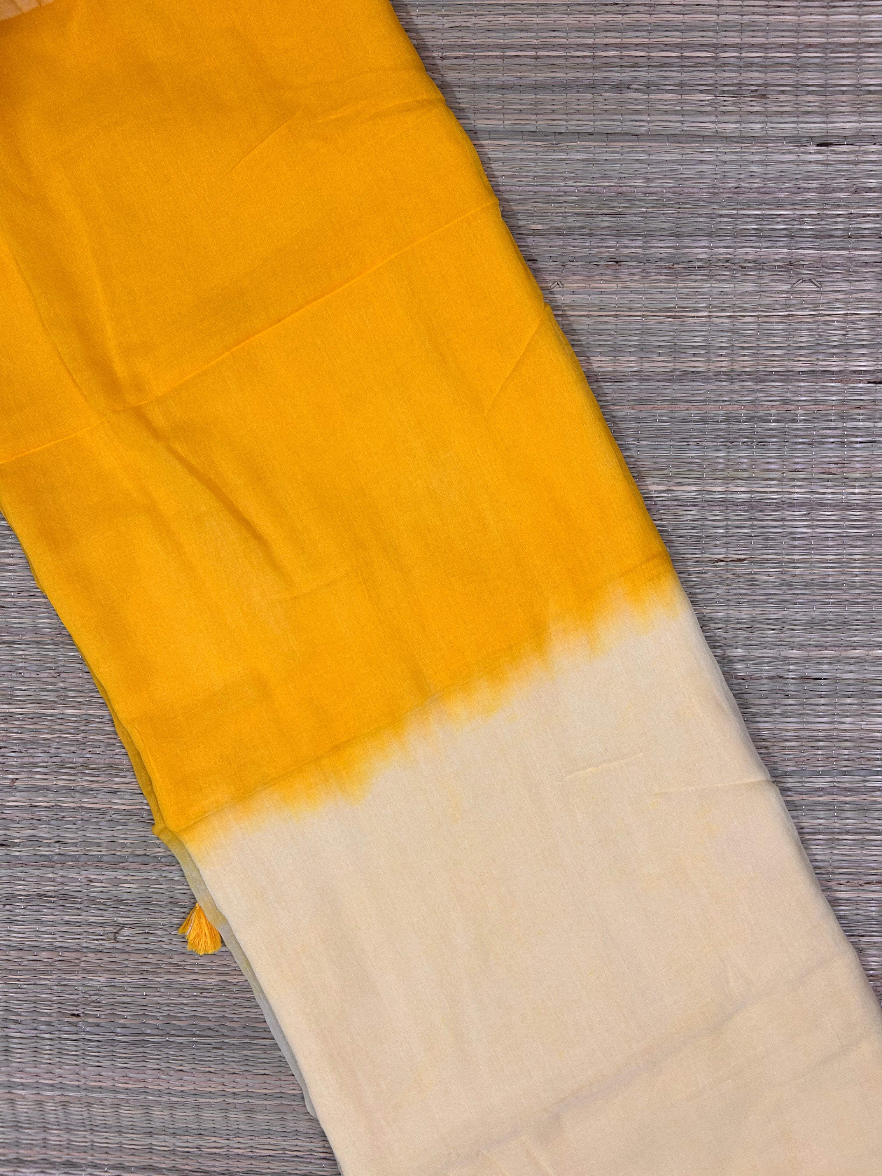 Yellow Half & Half Mul Cotton Saree