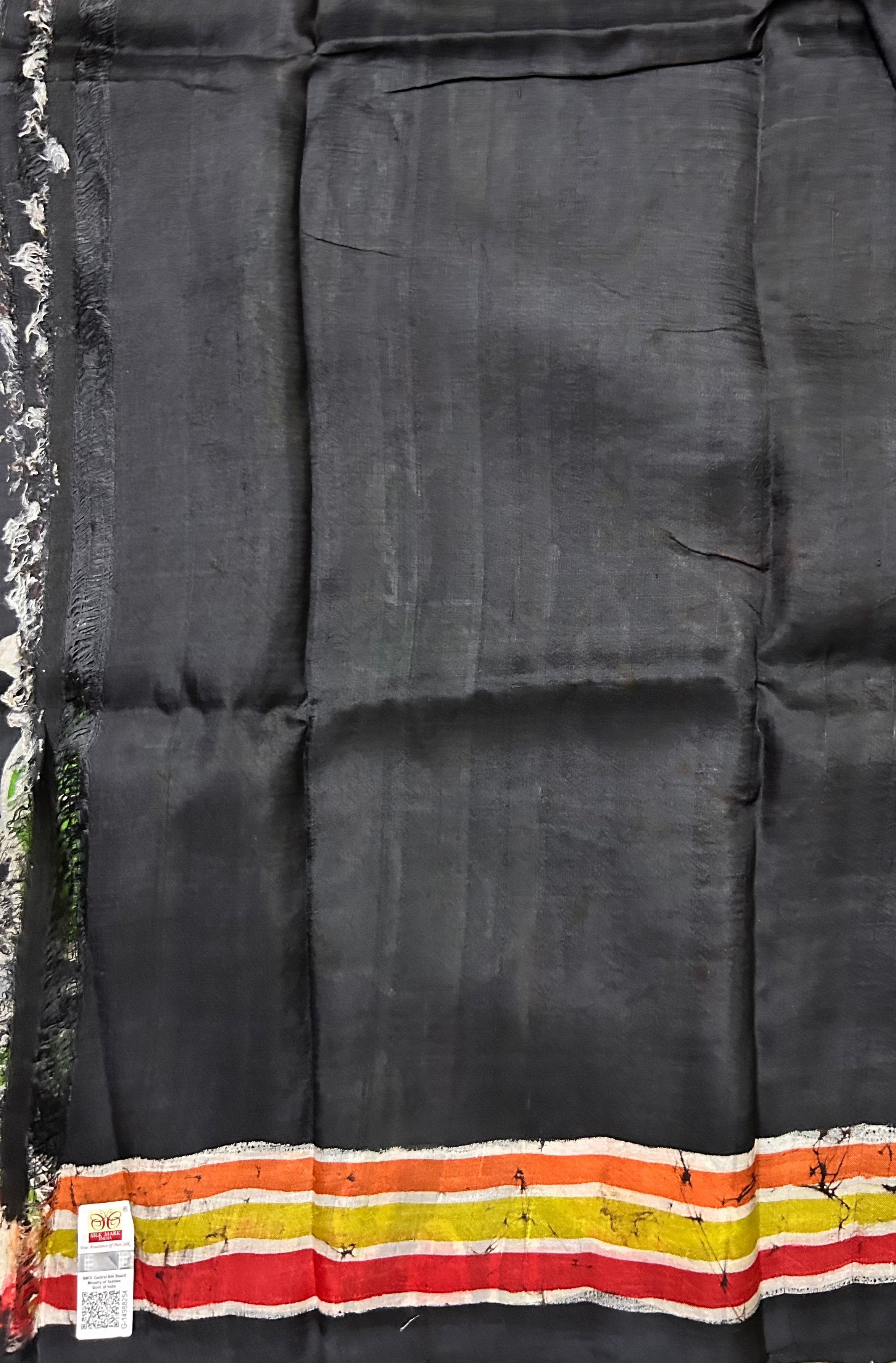 Black Bishapuri Silk Saree in Hand Wax Batik