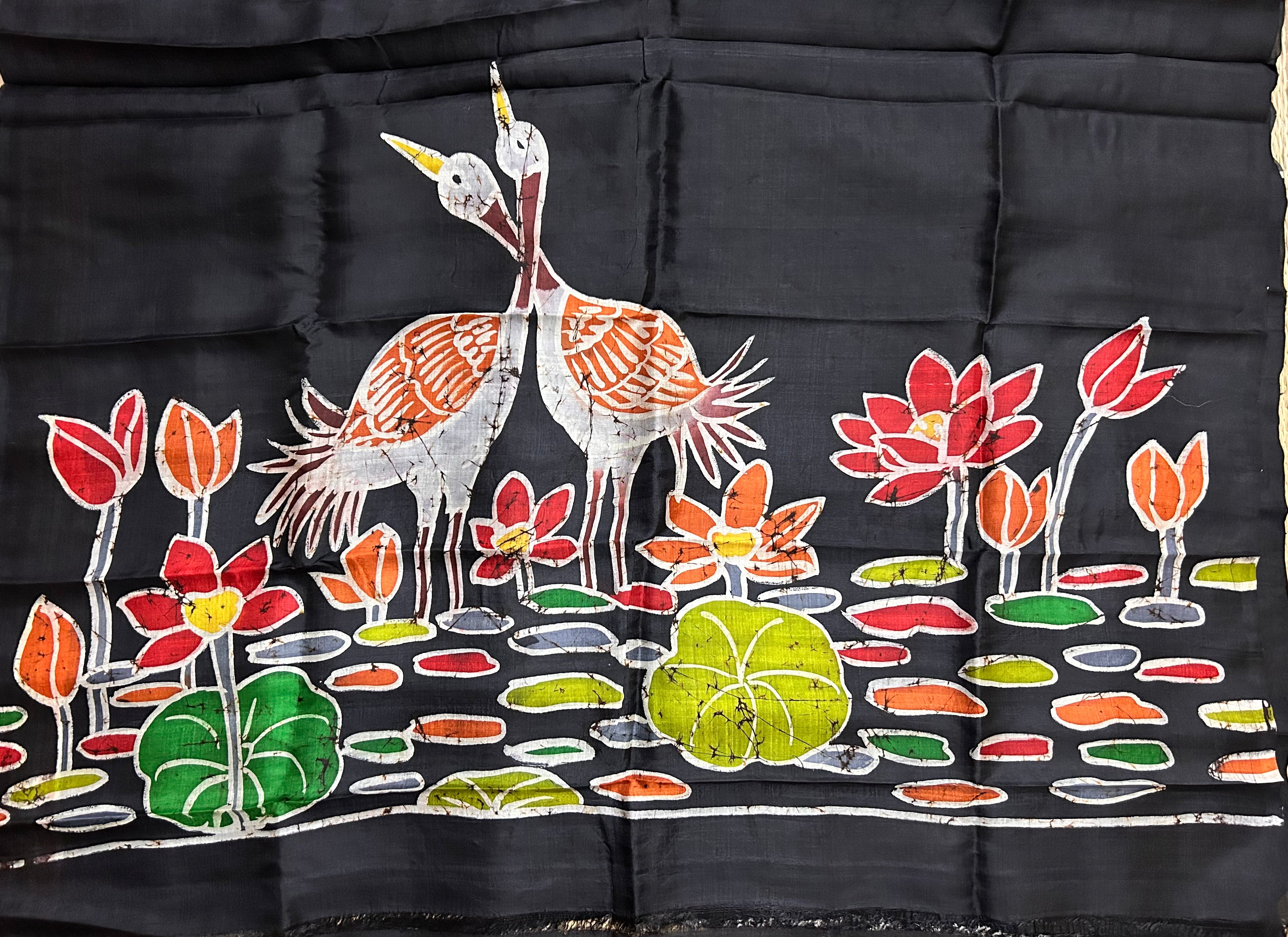 Black Bishapuri Silk Saree in Hand Wax Batik