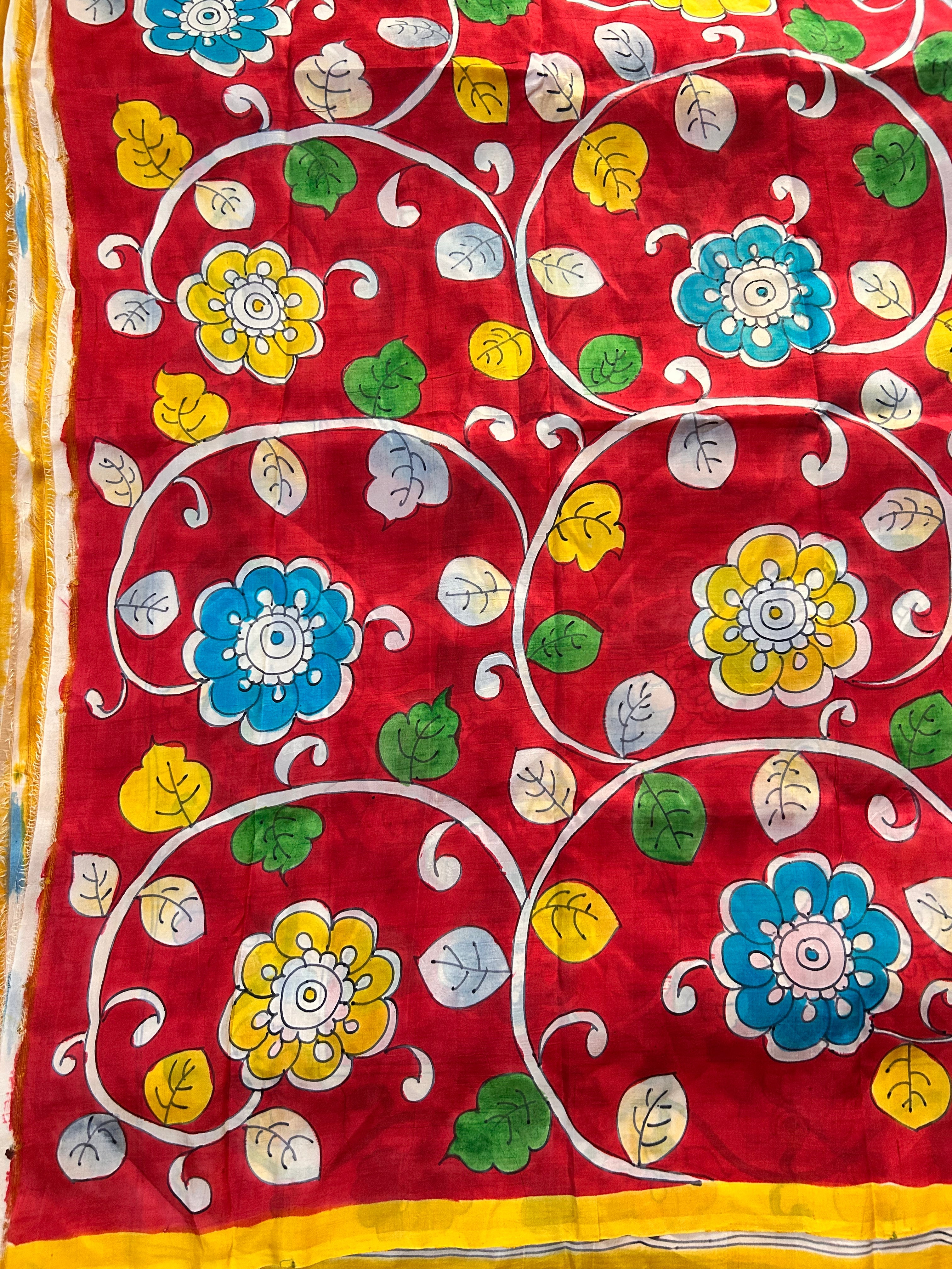Yellow & Red Bishnupuri Silk Saree