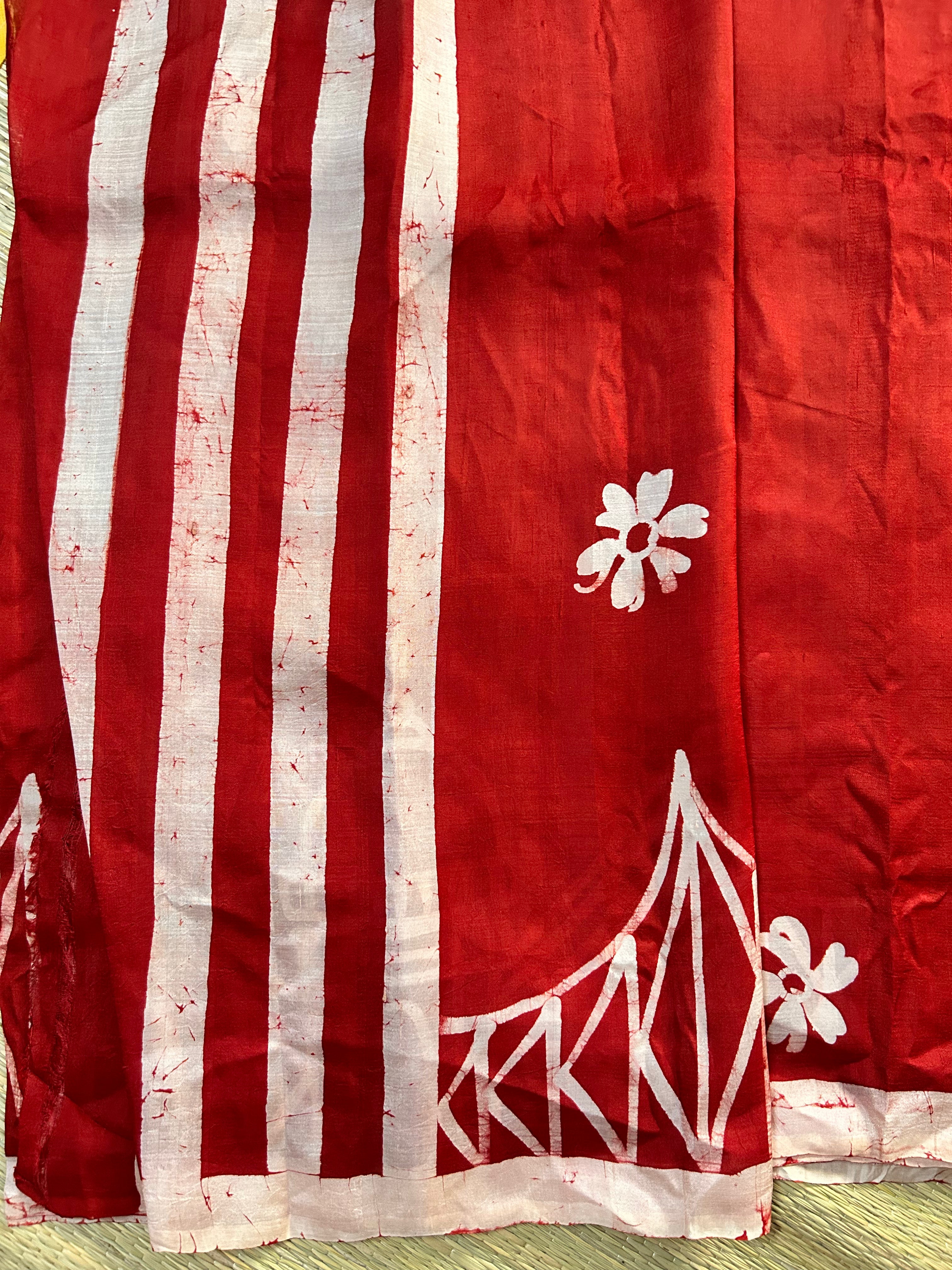 Red & White Bishnupuri Silk Saree