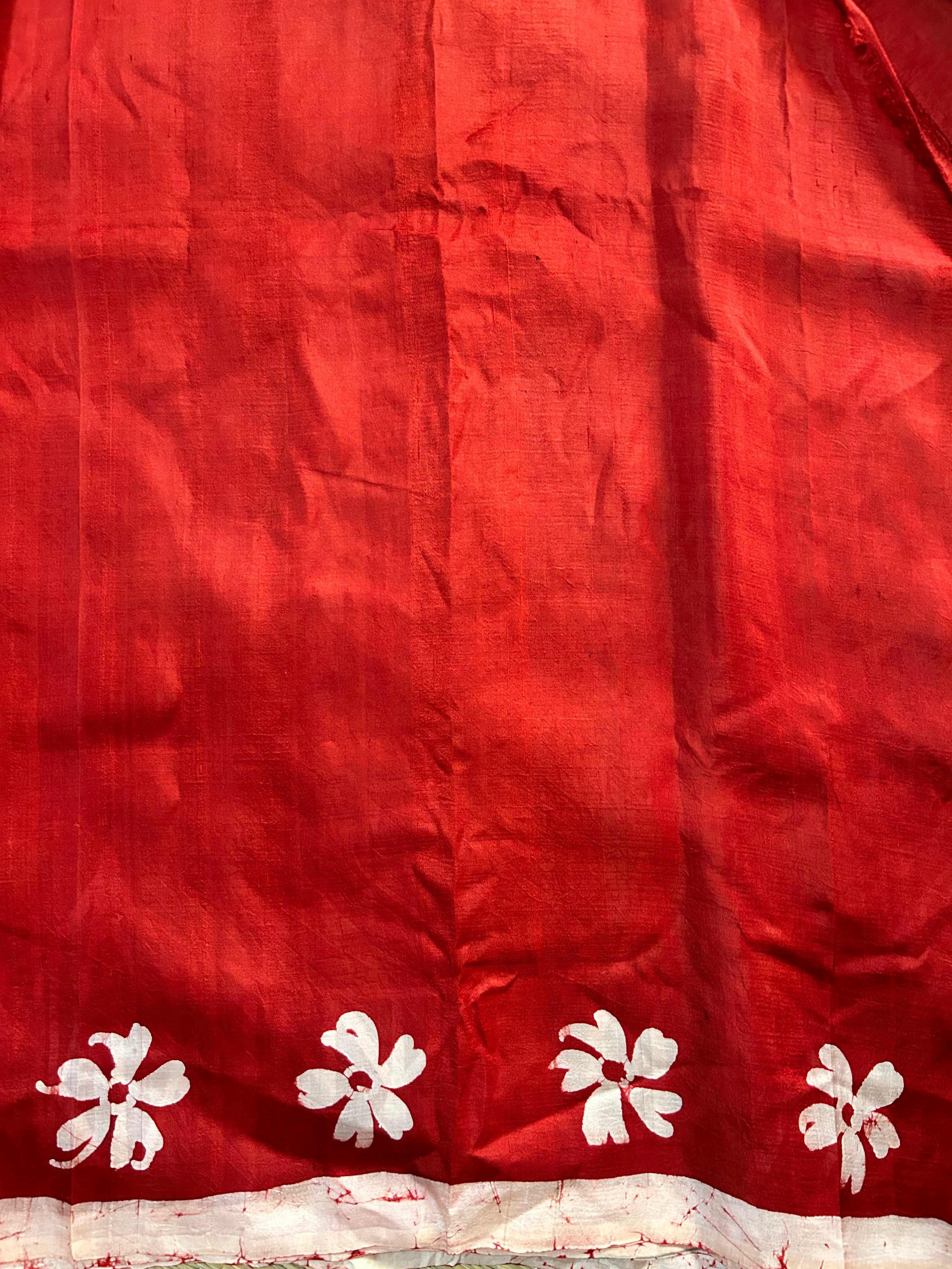 Red & White Bishnupuri Silk Saree