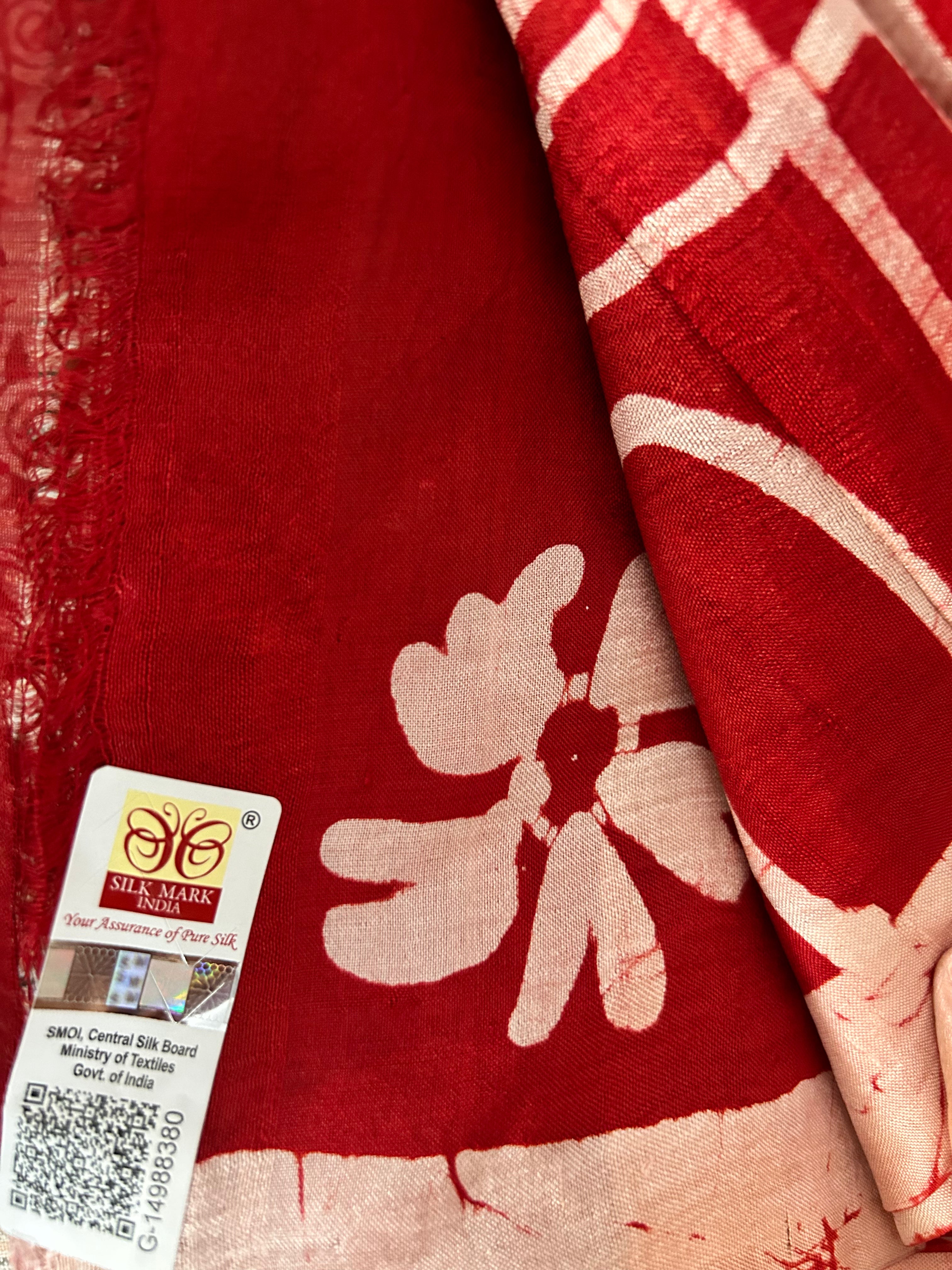 Red & White Bishnupuri Silk Saree
