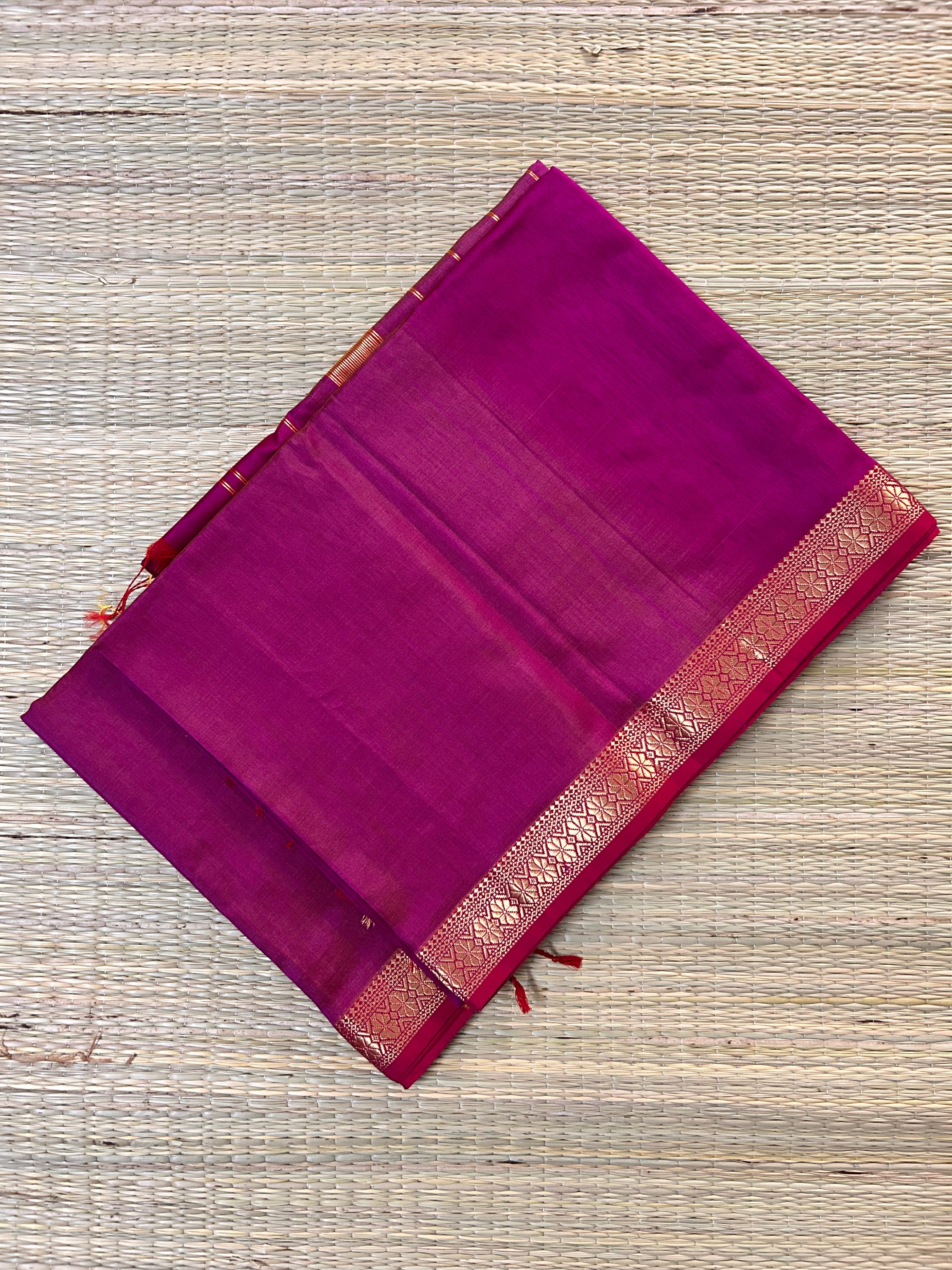Pinkish Magenta & Yellow Maheswari Silk Cotton Handloom Saree